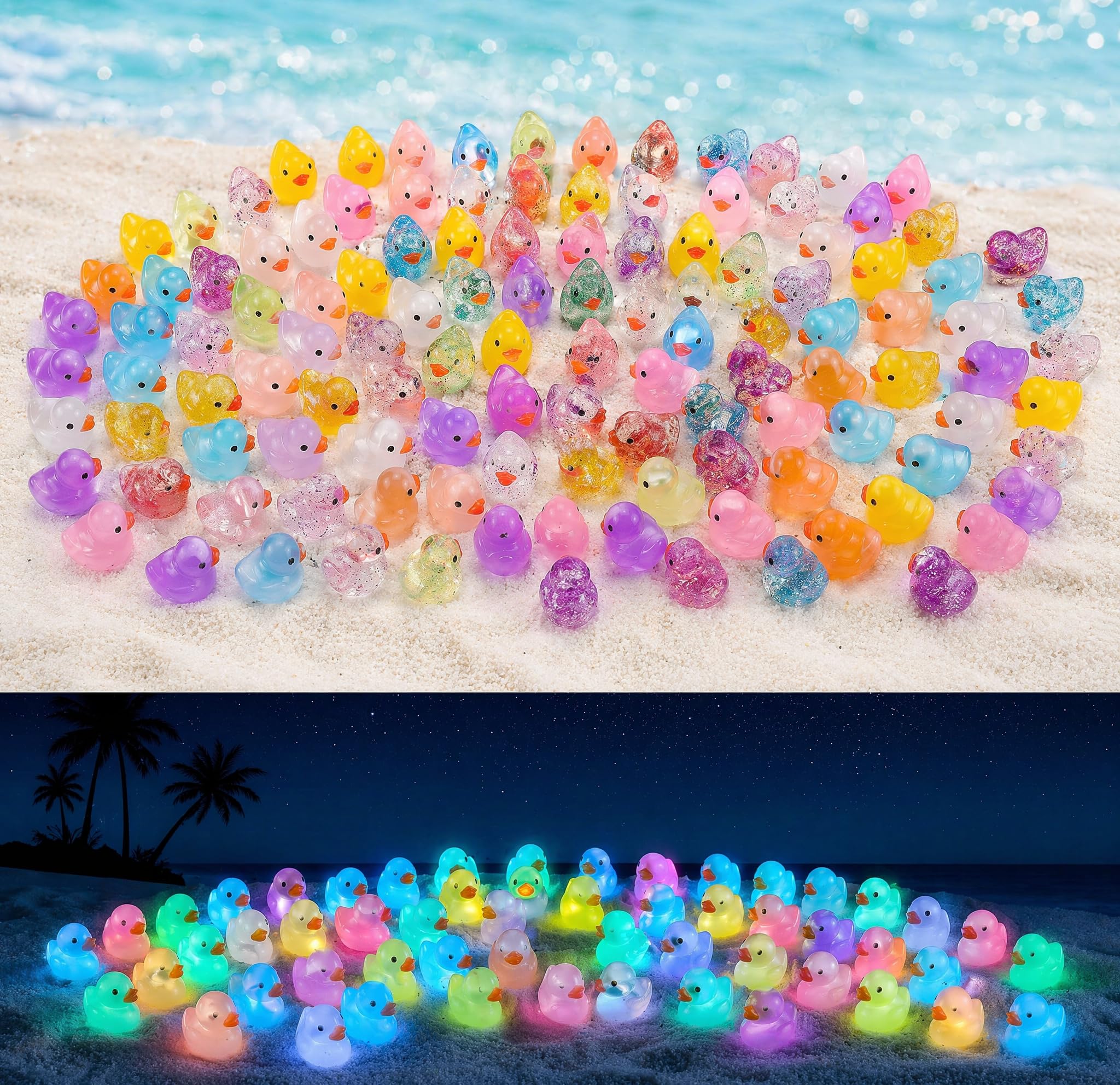 200Pcs Glow in Dark Mini Ducks Set 26 Colors Tiny Ducks Mini Resin Ducks Little Ducks Resin Animals Mini Plastic Ducks for Fairy Gardens Aquariums Dollhouse Decor DIY Crafts Party Favors (Style B)