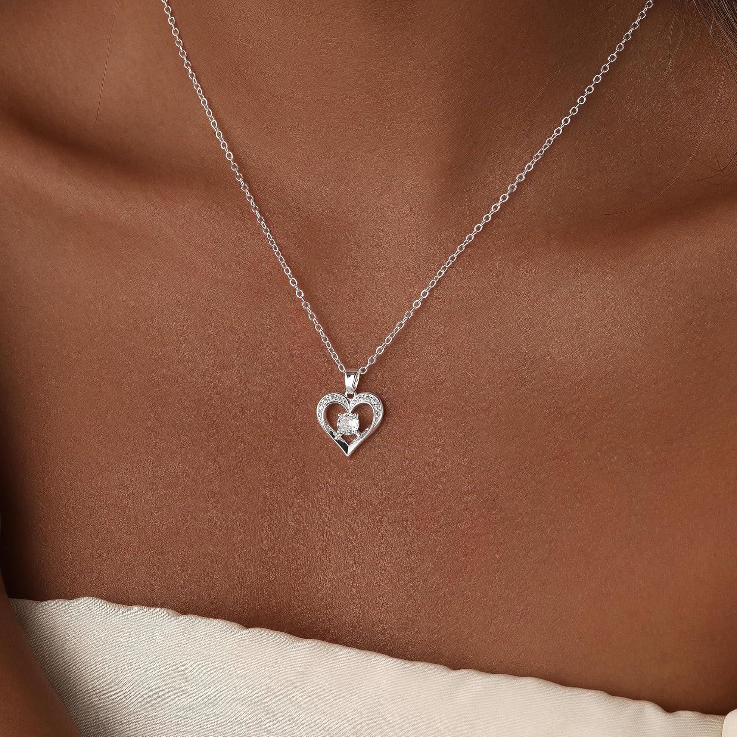 Valentines Day Heart Necklace, Dainty 14K Gold/Silver Plated Pendant Necklaces for Women Trendy Love Heart Cubic Zirconia Necklace Tarnish Free Gold Jewelry Unique Valentines Day Gifts for Her - Image 2