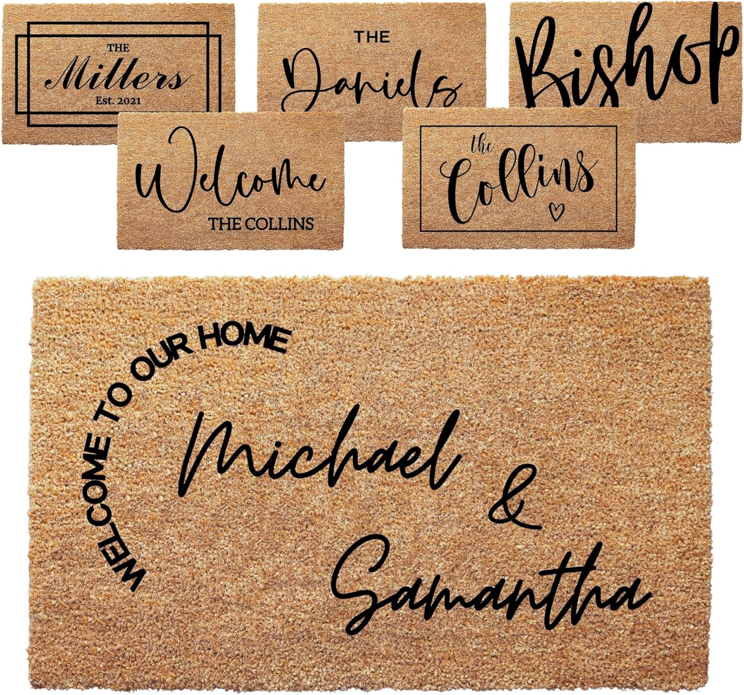 clicked craft Personalized Door Mat with Family Name - Custom Doormat with Anti-Slip Backing - 3 Size Options - Custom Door Mats for Front Door Front Door Mat for Outdoor Decor (Design 3)