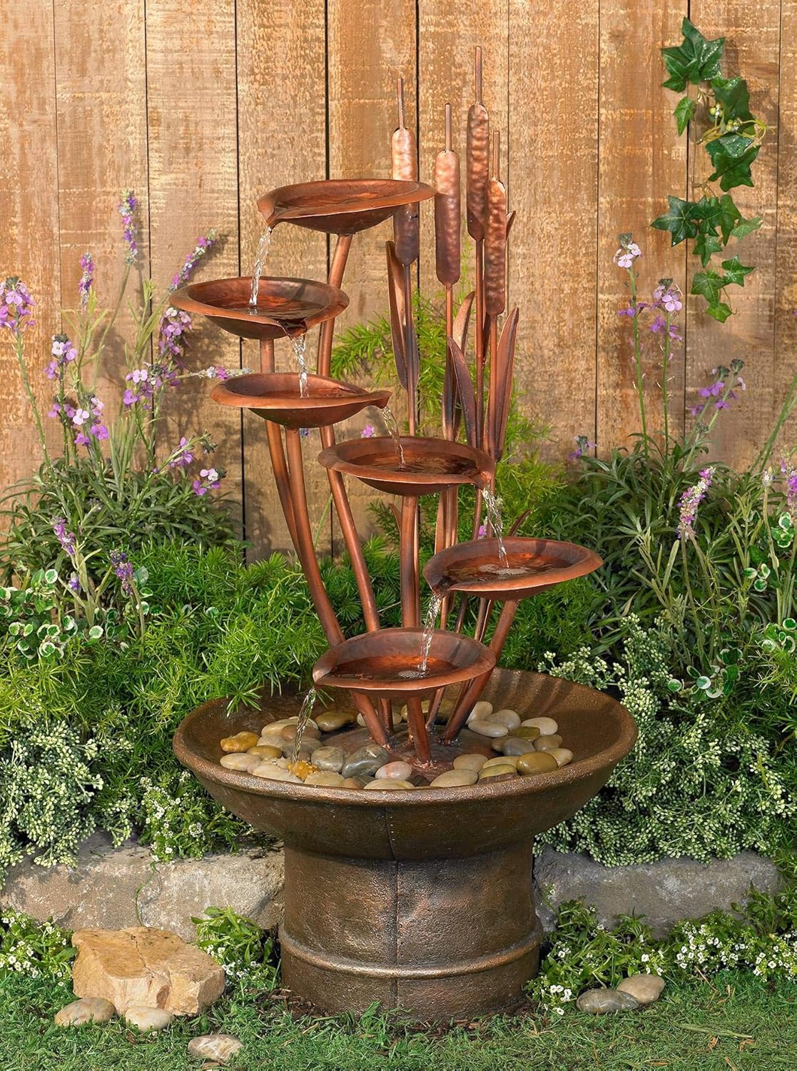 Ashton Water Lilies and Cat Tails 33" High Large Asian Indoor Outdoor Cottage Core Decor Resin Floor Fountain Standing Waterfall Tiered Water Feature for Outside Garden Patio Yard - John Timberland