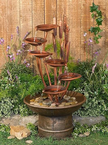 Miniatura 8 de Lirios de agua y colas de gato, fuente de agua moderna para suelo al aire libre, 33 pulgadas de alto, decoración en cascada para jardín, patio,