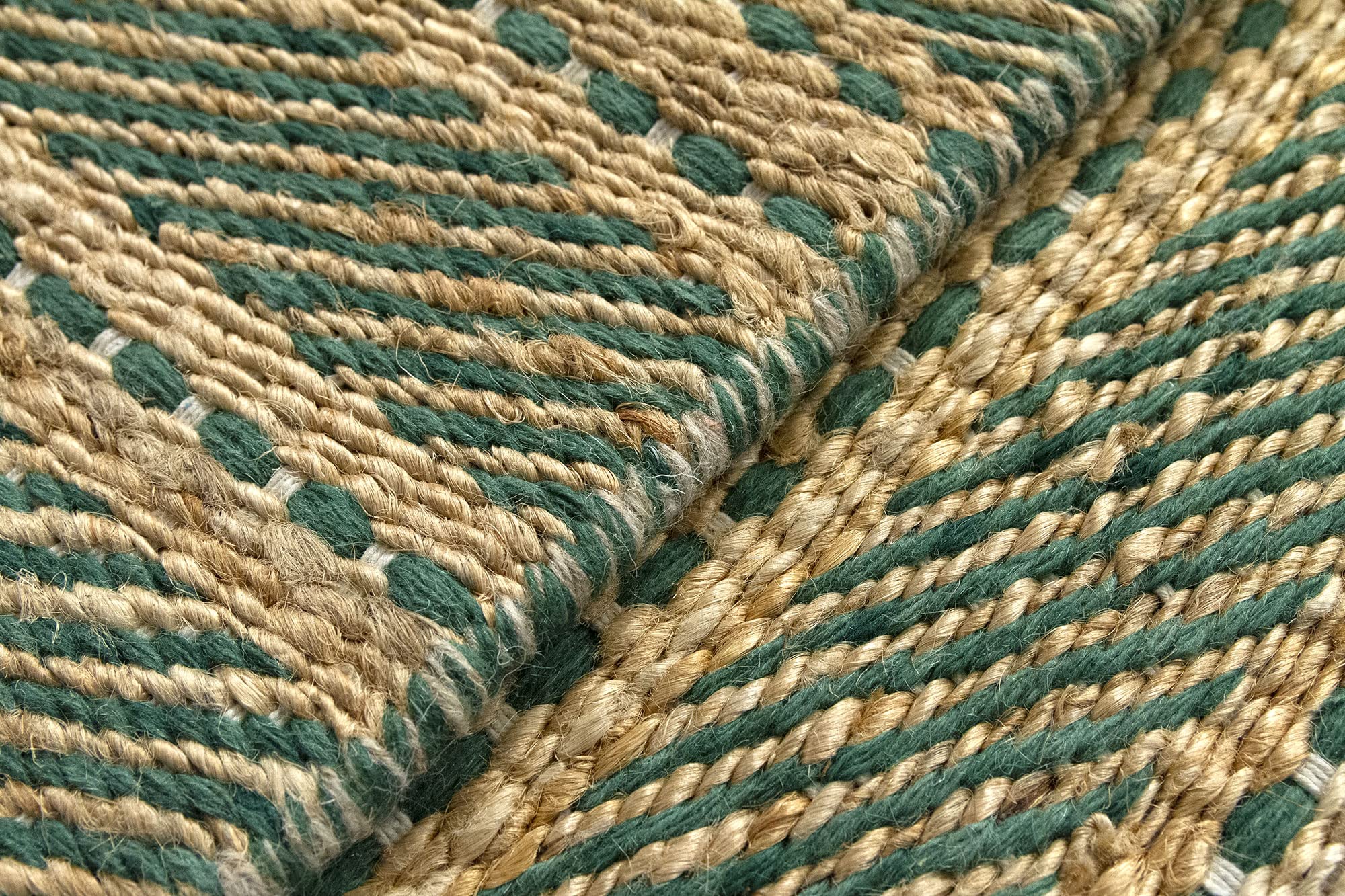 HAMID - Packen 2 Teppiche Woll- und Jute-Teppich Olivia, Handgewebter Woll-Jute-Teppich für Wohnzimmer, Schlafzimmer, Natürliches Grün, (40 x 60 cm)