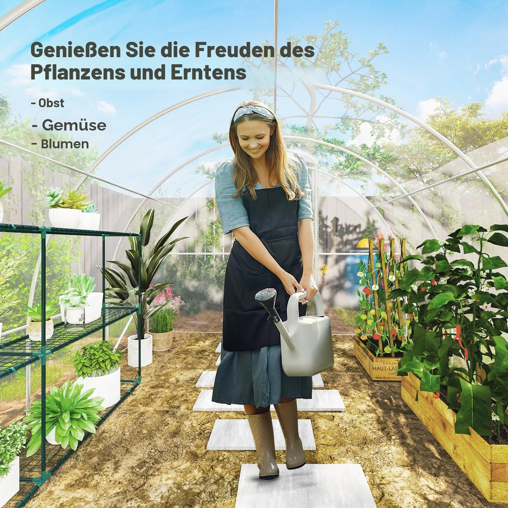Outsunny Tunnel-Gewächshaus für den Garten 4 x 3 x 2 m 12 m² mit 2 klappbaren Türen, PE-Abdeckung 150 g/m² für Gemüse, Pflanzen und Blumen