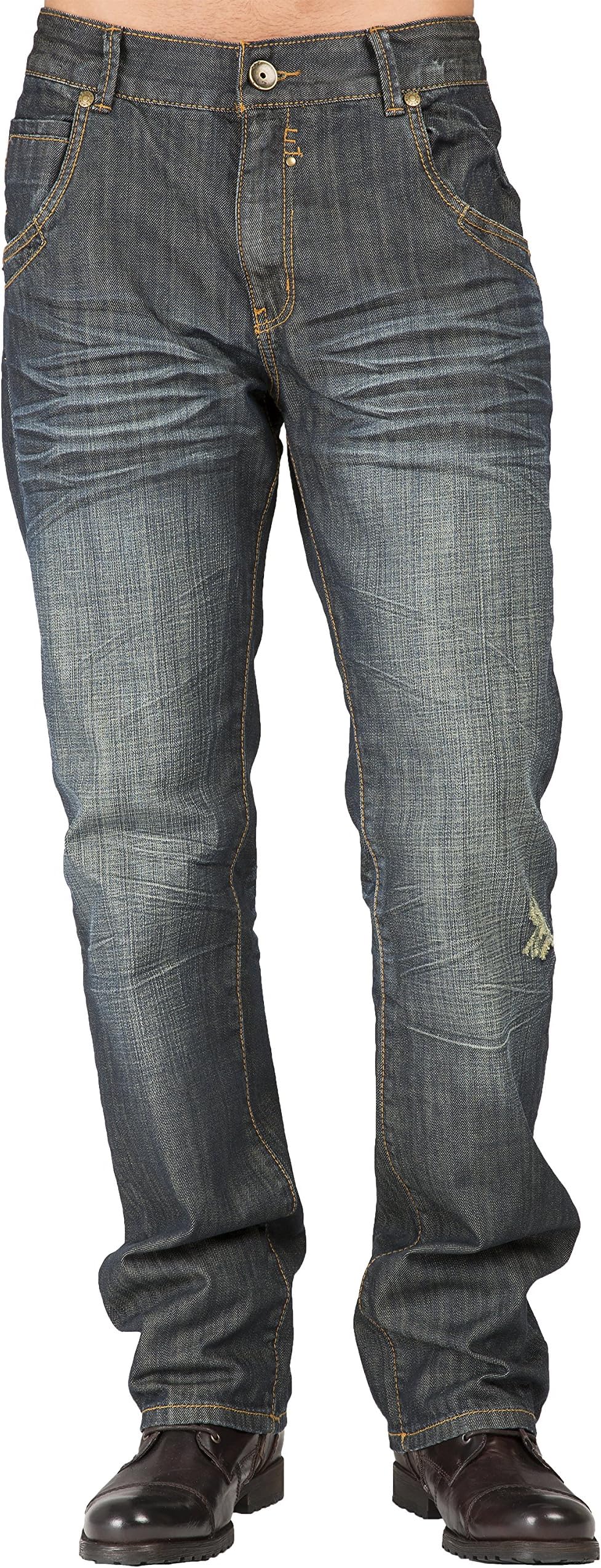 Level 7 Mens Relaxed Straight Leg Dark Hand Rub Premium Denim Jeans Zipper Trim Pocket,Vintage Black,40W x 34L