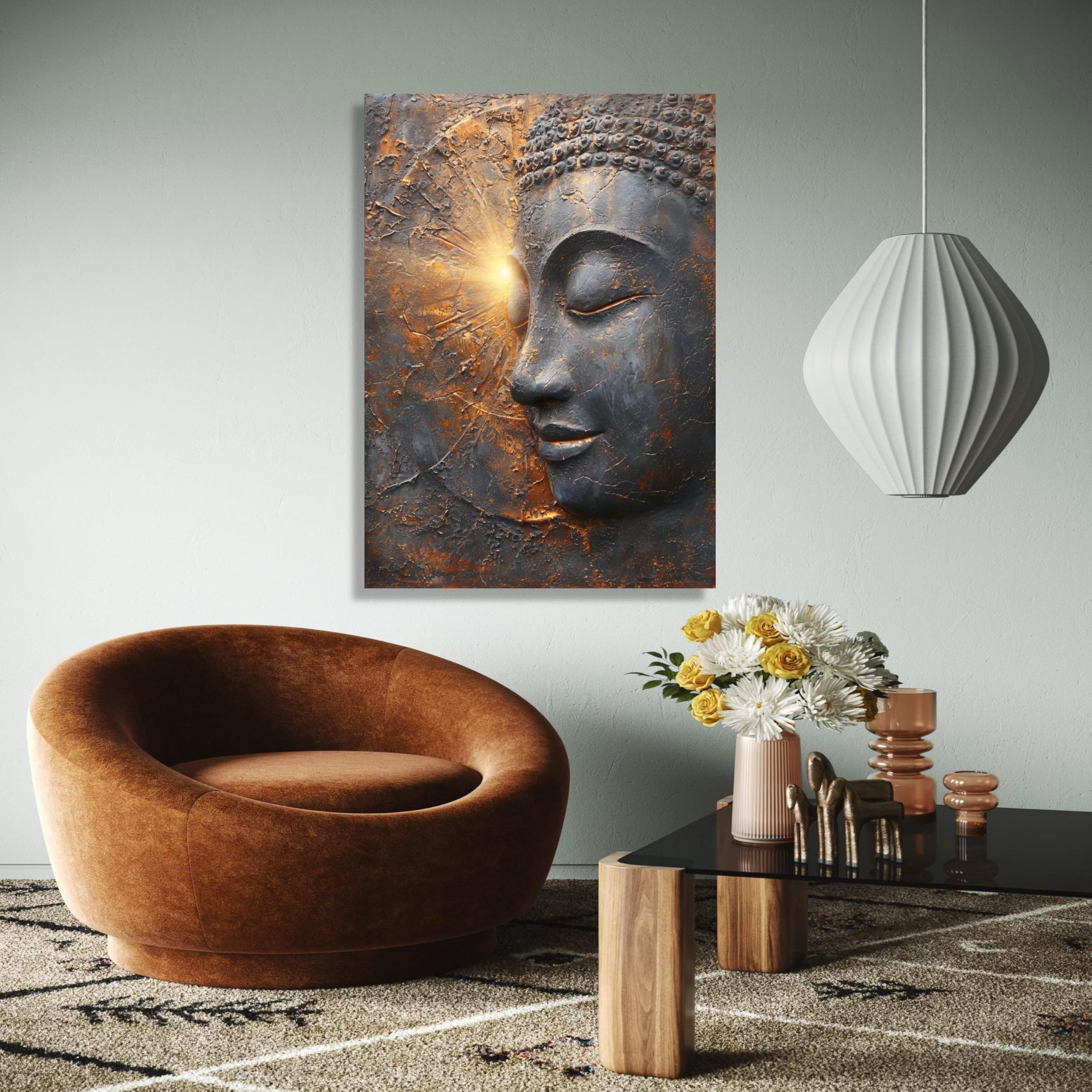 Quadro su tela raffigurante il volto di Buddha, decorazione per meditazione spirituale, dipinto di una statua di Buddha, decorazione per la casa Zen, poster e stampe (50x70 cm/cornice interna)