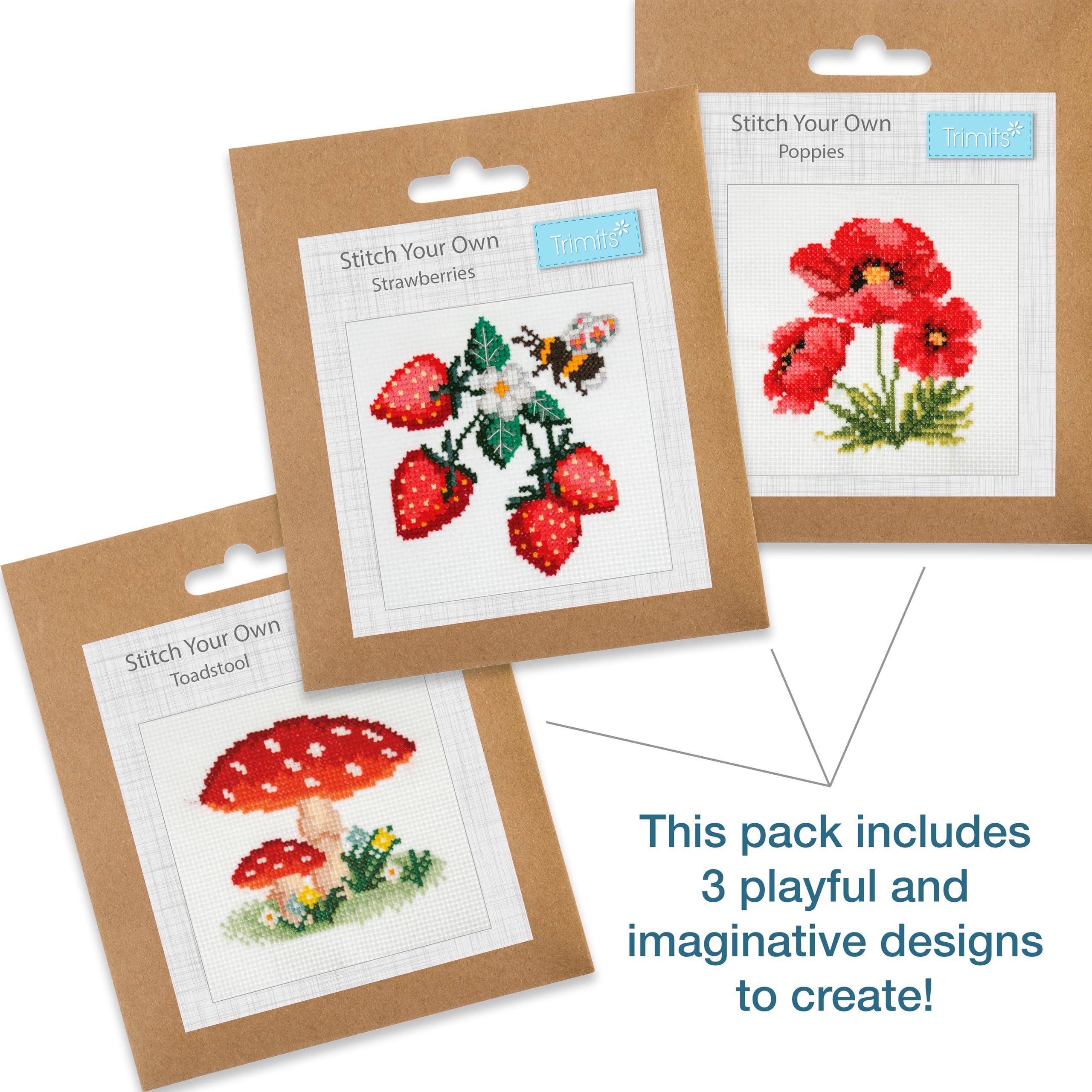 Trimits 3PK Cross Stitch Kits for Adults Beginners, Pre Printed Cross Stitch Kit, Beginners Embroidery Kit for Adults & Kids - Image 2