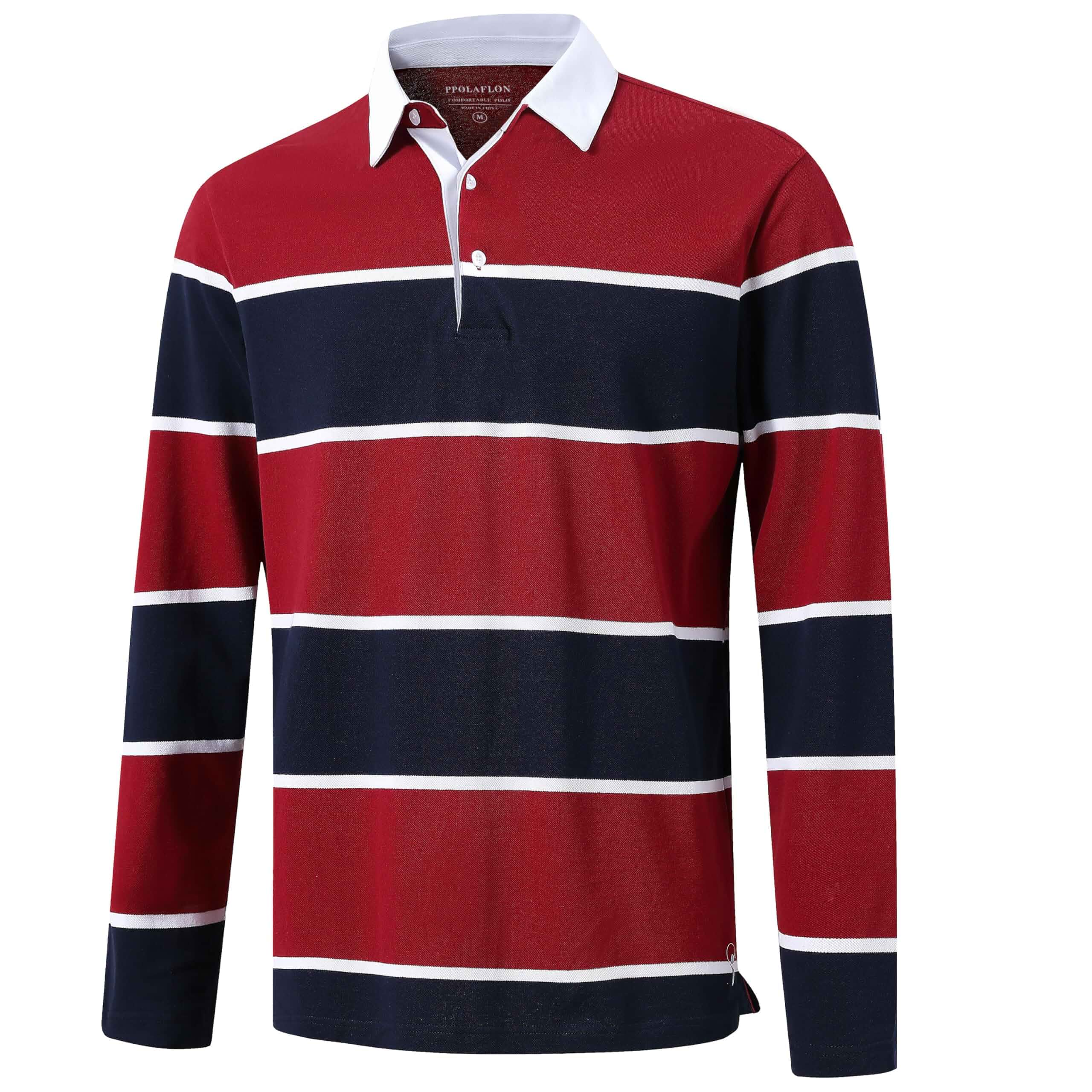 Men's Polo Shirts Long Sleeve Striped Dry Fit Casual Collared Pique Golf Polo Shirts for Mens Long Sleeve