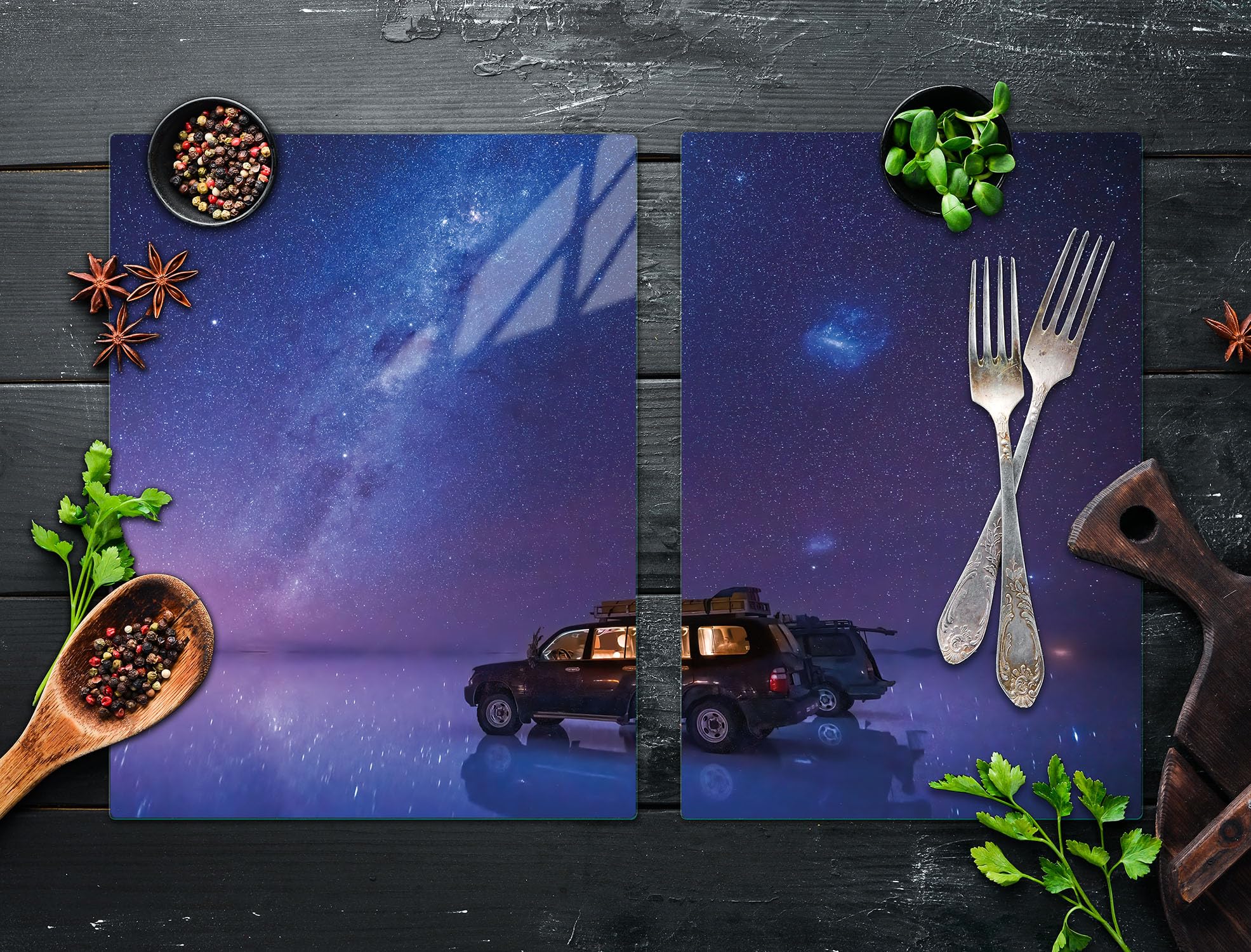 TMK ArtDeko Placa protectora de vitrocerámica 75 x 52 cm 2 pieza cocina eléctrica universal para inducción protección contra salpicaduras tabla de cortar de vidrio templado, Noche