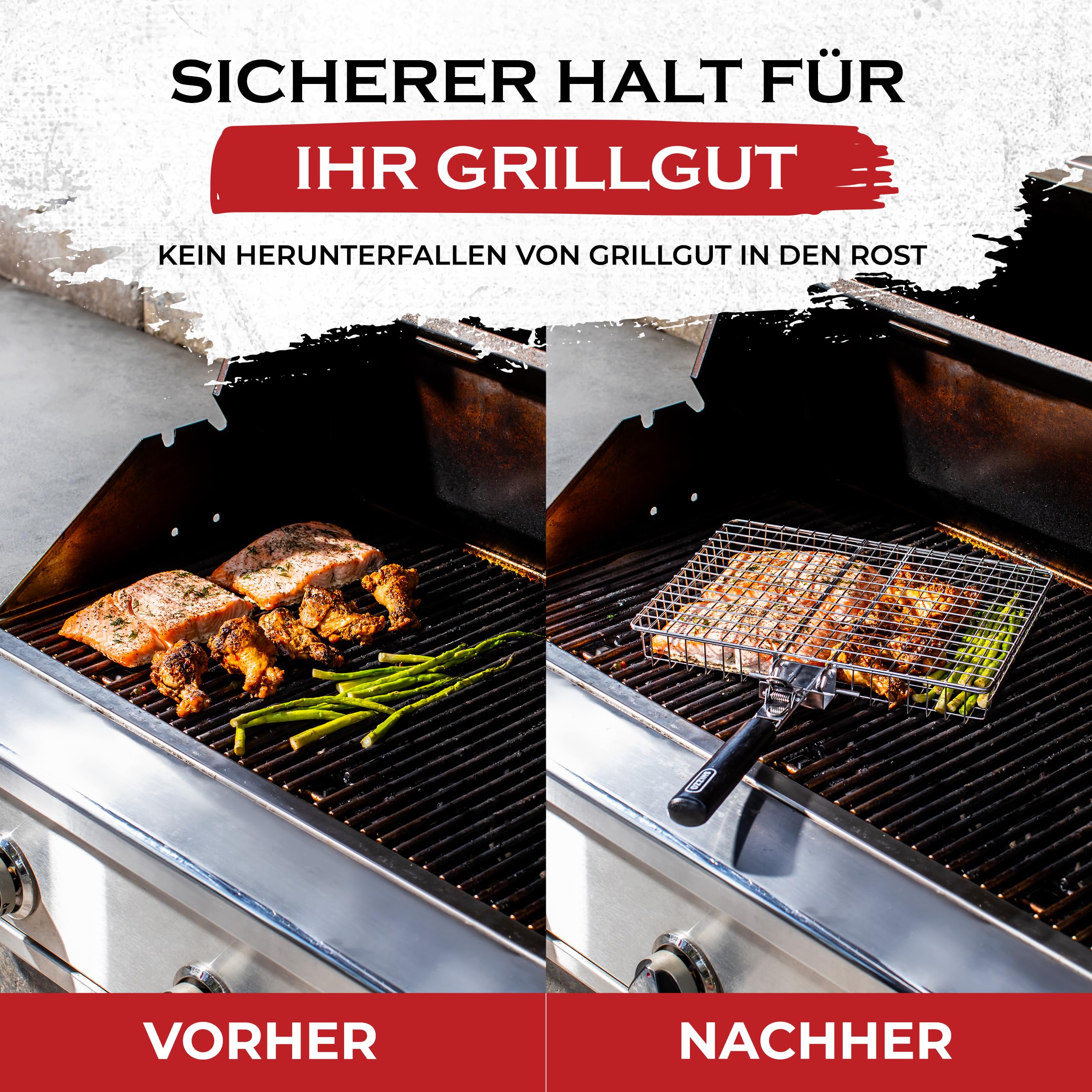 SHIZZO Grillkorb, Barbecue-Bbq-Grillkorb, Große Faltbare Grillkörbe Aus Edelstahl Mit Griff, Tragbarer Outdoor-Camping-Grillrost Für Fisch, Garnelen, Gemüse