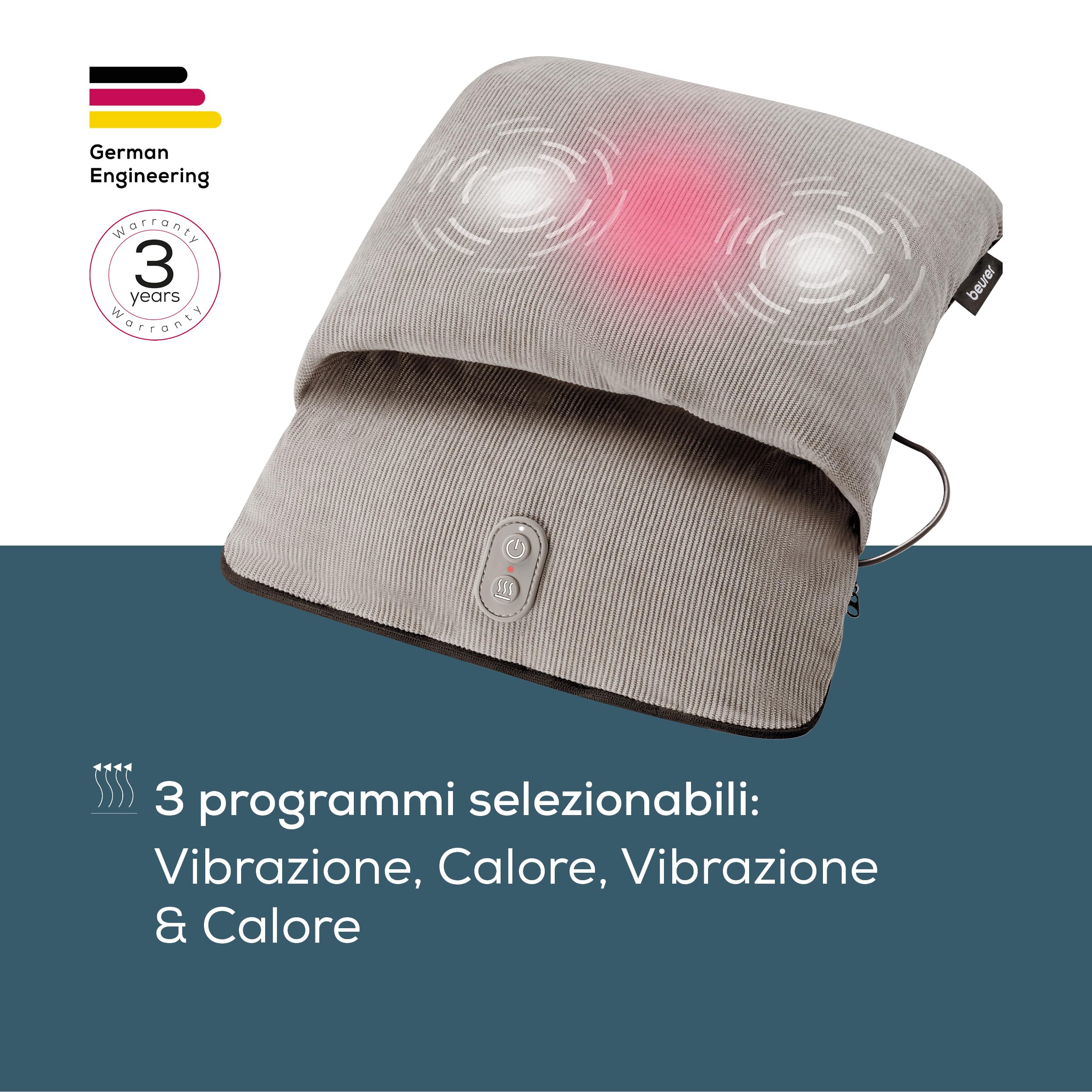 Beurer FM 28 Massaggiatore Piedi 2 in 1 con Calore e Vibrazione, 3 Programmi, Morbido Tessuto a Coste, Scaldapiedi Elettrico Compatto con Cavo USB-C, per Casa e Ufficio, Grigio