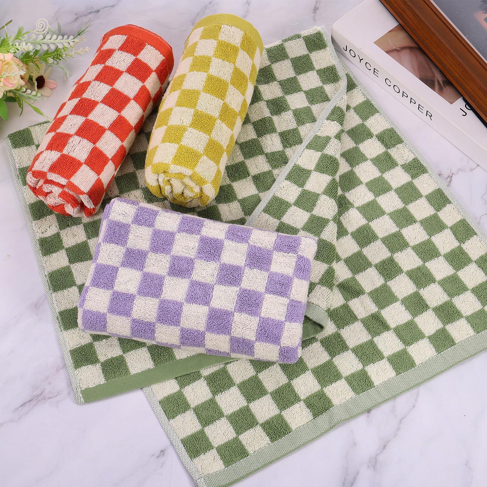 QUARKZMAN 4 Pcs Serviettes De Bain Jaune/Vert/Rouge/Violet 33 x 74 cm Mains