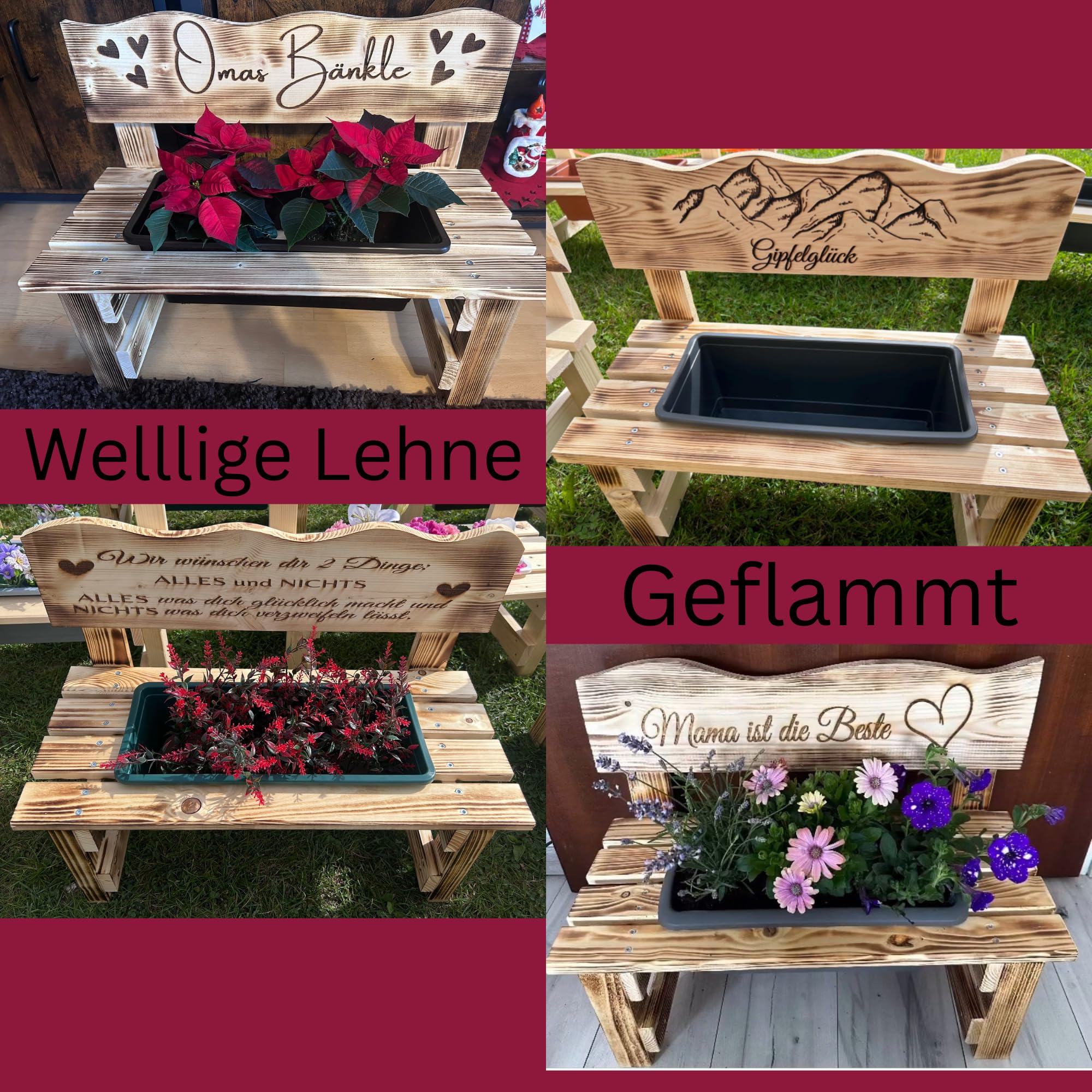 Generisch Personalisierte Blumenbank aus Holz – Pflanzbank mit Namensgravur – Dekorative Pflanzenbank für Innen & Außen - Outdoor Garten Oma Mama Muttertag Geburtstag Geschenk Hochzeit