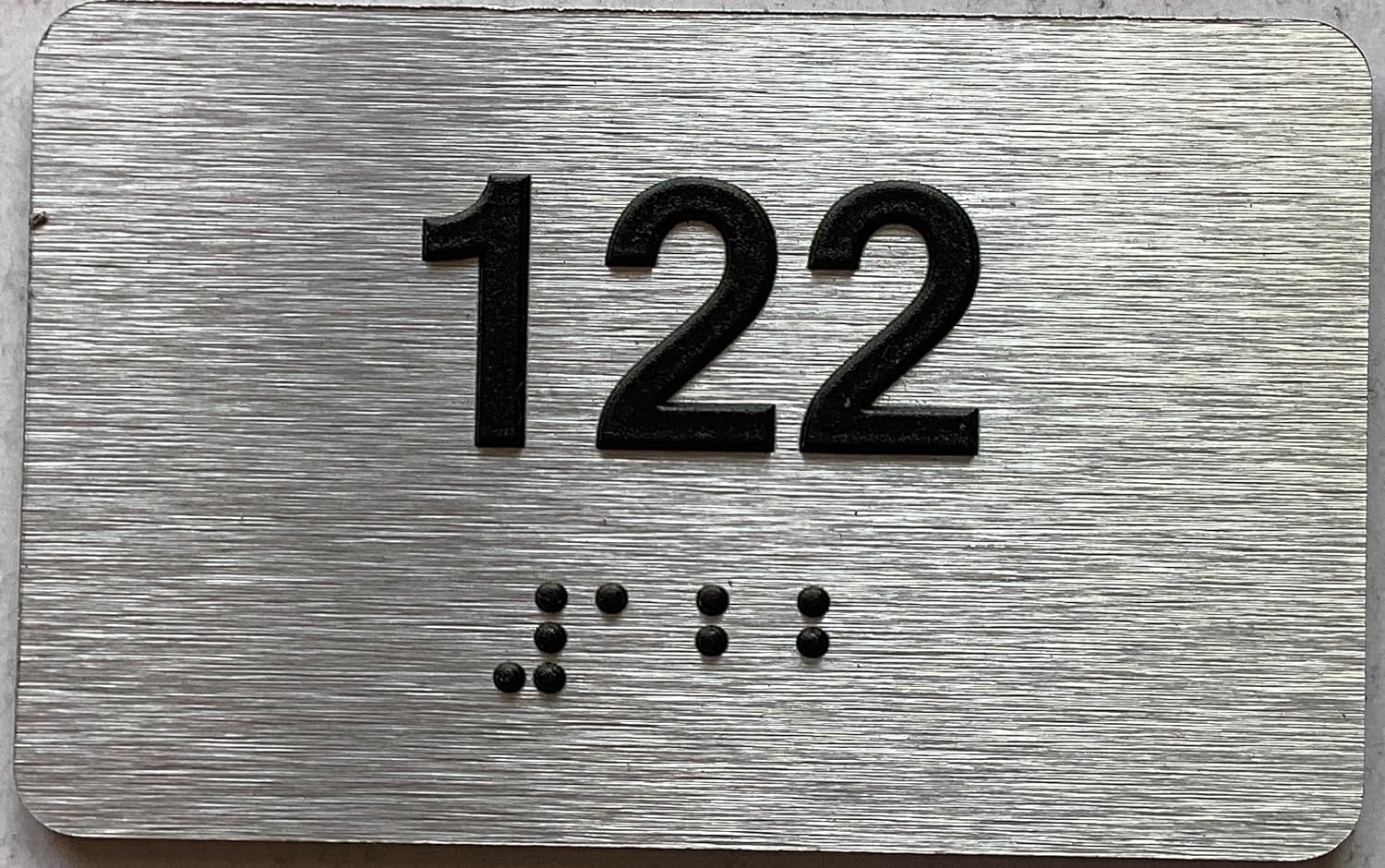 Apartment number sign - Unit number sign / Suite number sign comes with Raised letters & Grade 2 Braille - Includes Red Adhesive pad for Easy Installation (2.5" W x 4" H,Brushed Aluminum/silver, Tacticle Sign) - The park Ave Line (Apt 214)