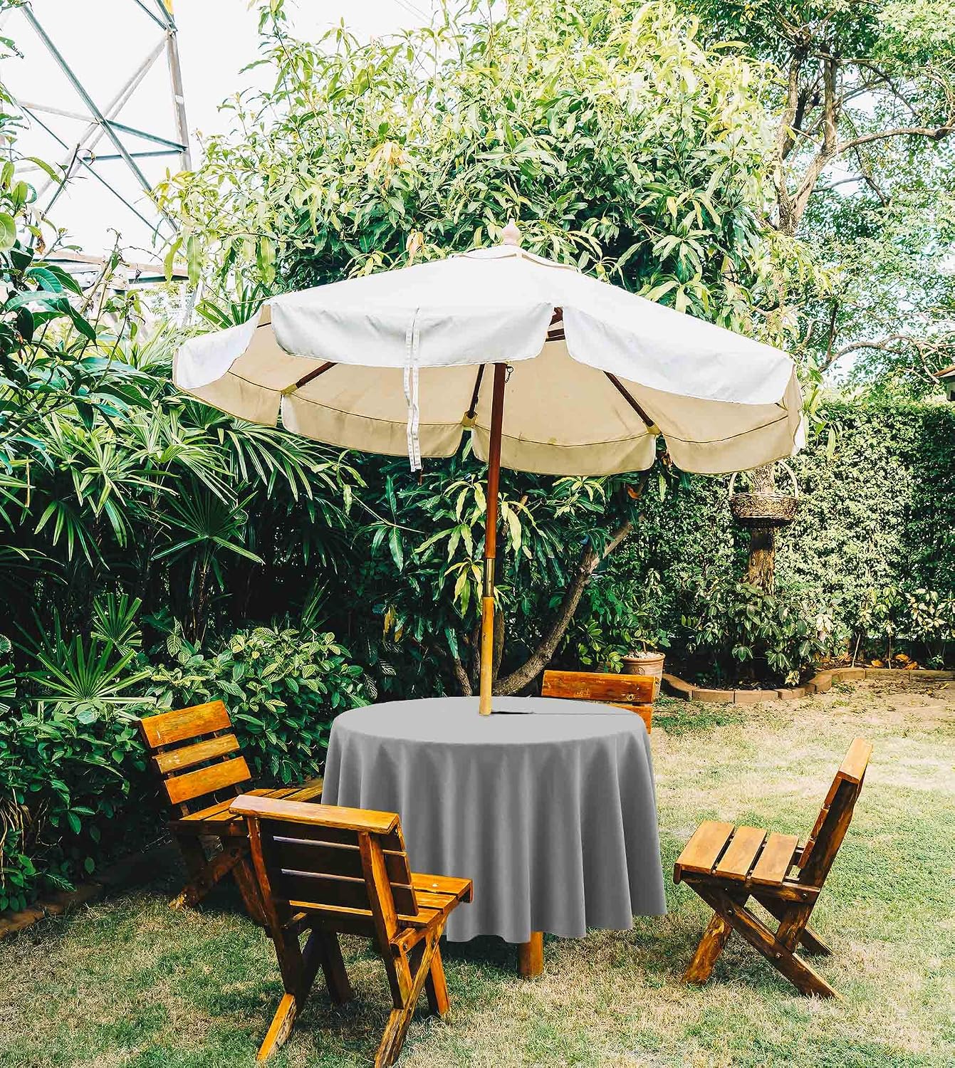 Indoor/Outdoor Round Tablecloth 58 Inch Round Tablecloth with Umbrella Hole & Zipper, Waterproof Patio Table Cloths, Spring/Summer Table Covers for Backyard/BBQs - Gray