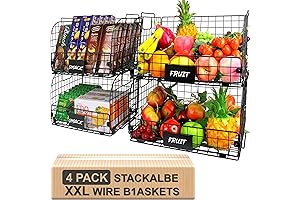 4-Pack Stackable XXL Wire Storage Pantry Basket