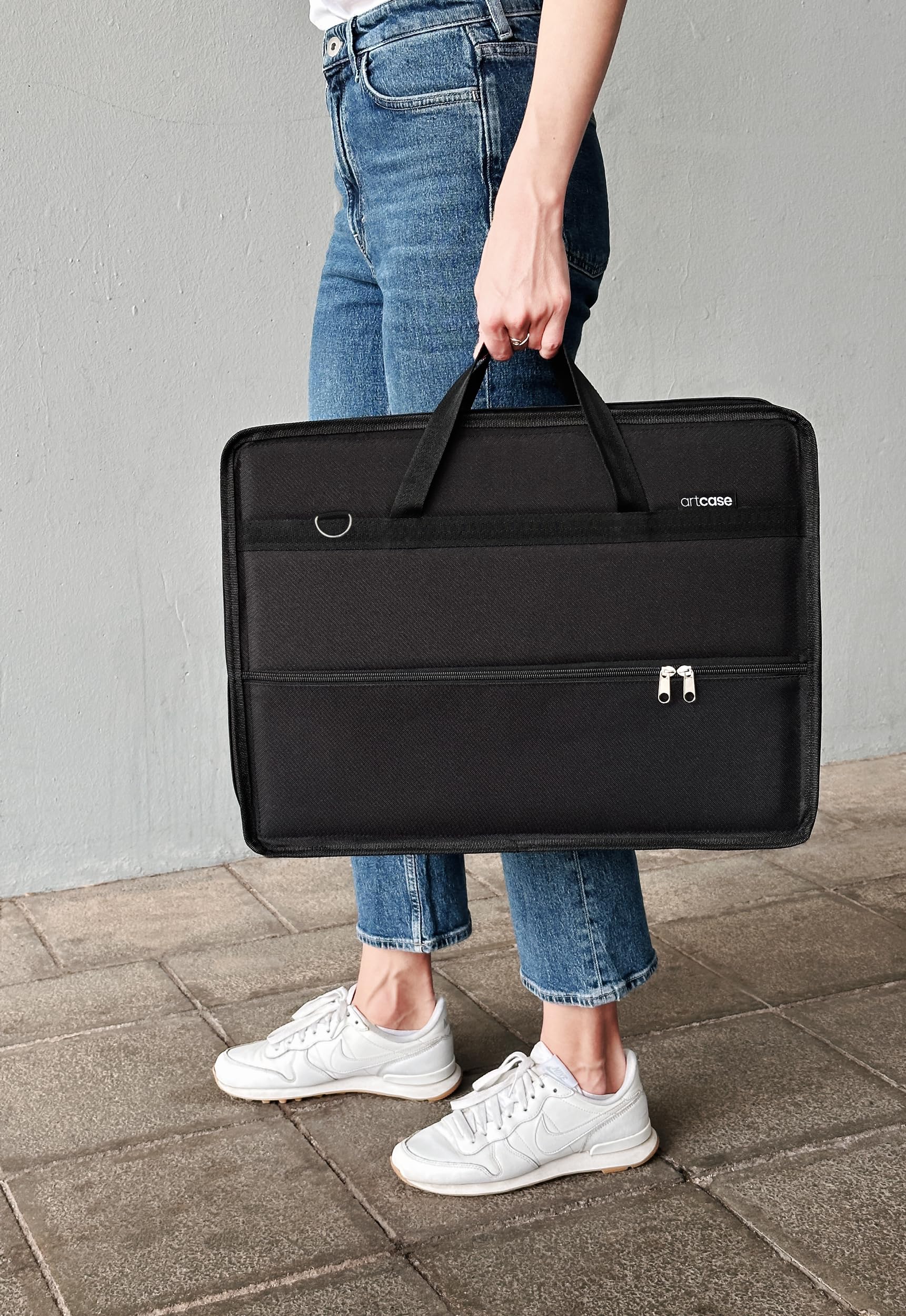 Le'arte Artcase max DIN A3 – Harte Künstlermappe, Zeichenmappe A3, Dokumententasche, 49 x 36 x 7 cm, Kunst-Transportmappe, Wasserdicht, Großformat, Hardcover (Black)