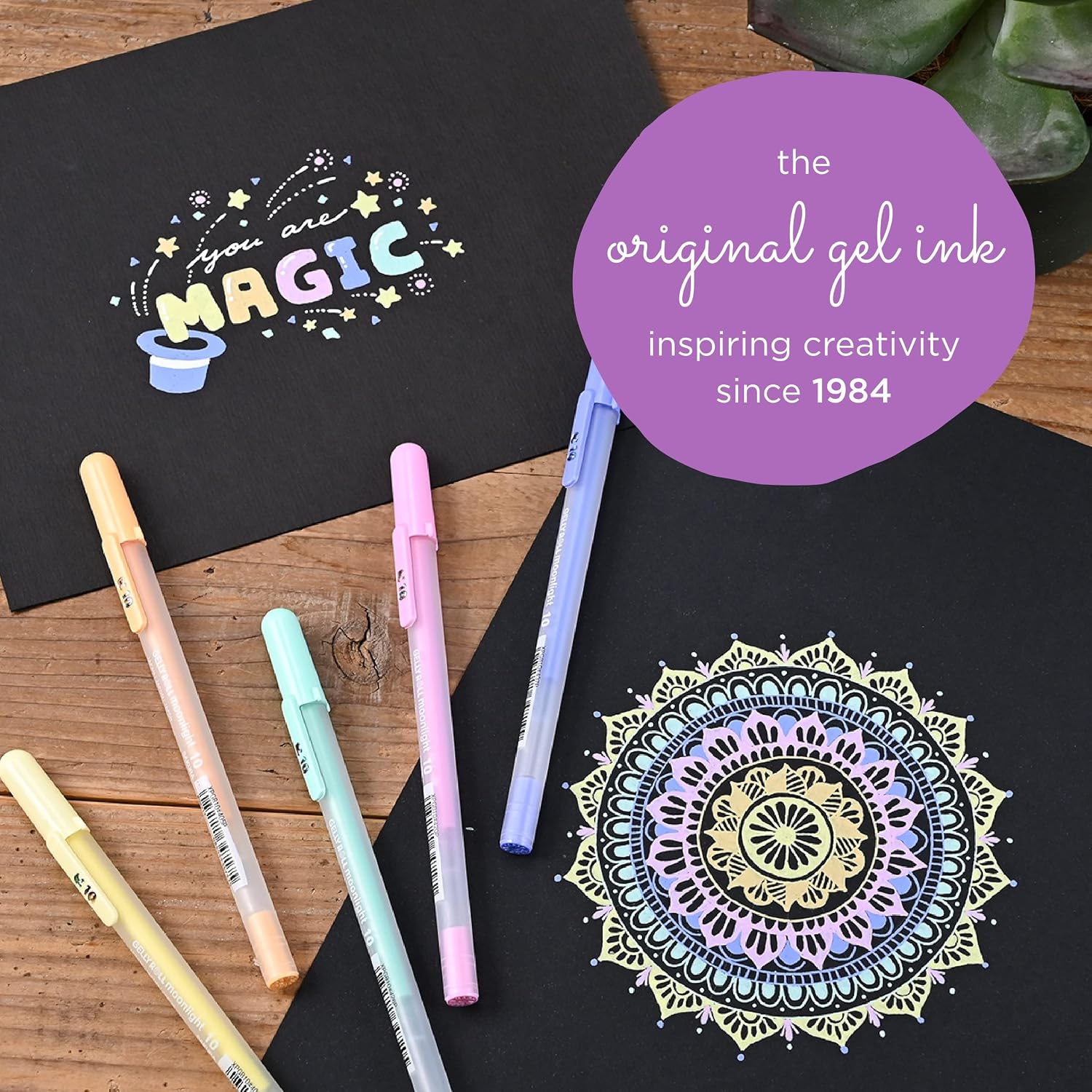 SAKURA Gelly Roll Moonlight 10 Pastel & Opaque Gel Pens, Assorted, 10 Pack | Bold Point Ink Pen for Journaling, Art & Drawing, Opaque Ink Pops on Light & Dark Paper, Creamy Smooth Flow