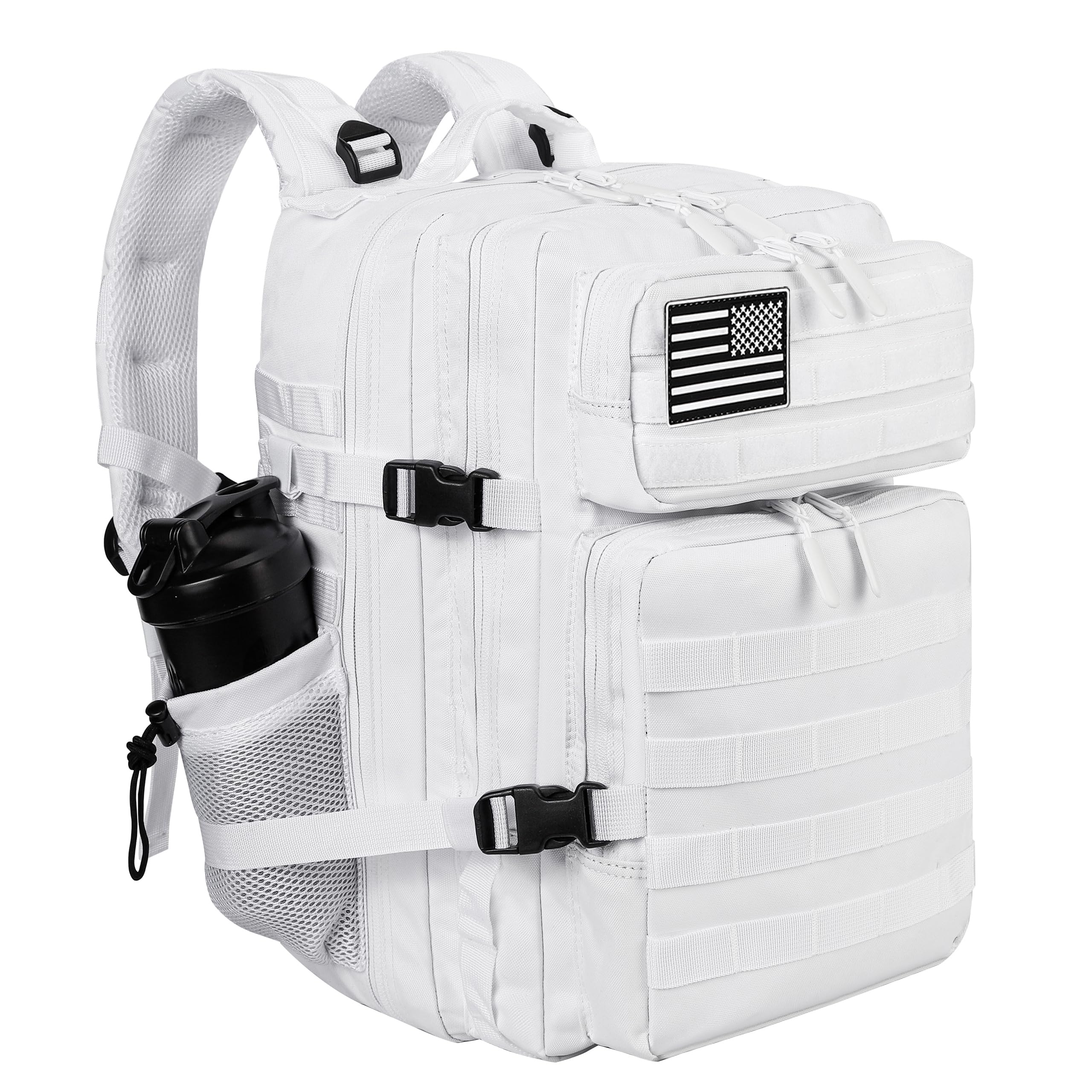 LHI Military Tactical Backpack for Men and Women 45L Army 3 Days Assault Pack Bag Large Rucksack with Molle System White
