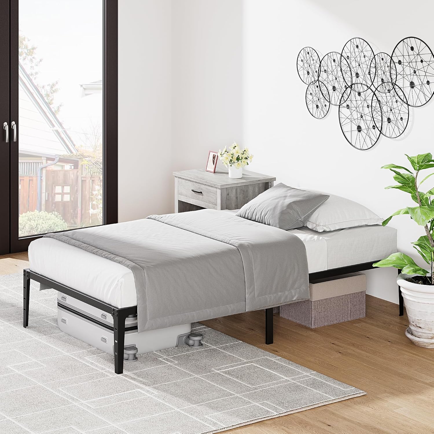 Amyove Twin Bed Frame - 14 inch Heavy Duty Metal Platform Twin Size Bed Frame Sturdy Support No Box Spring Needed, Noise-Free, Under Bed Storage Space, Easy Assembly, Black