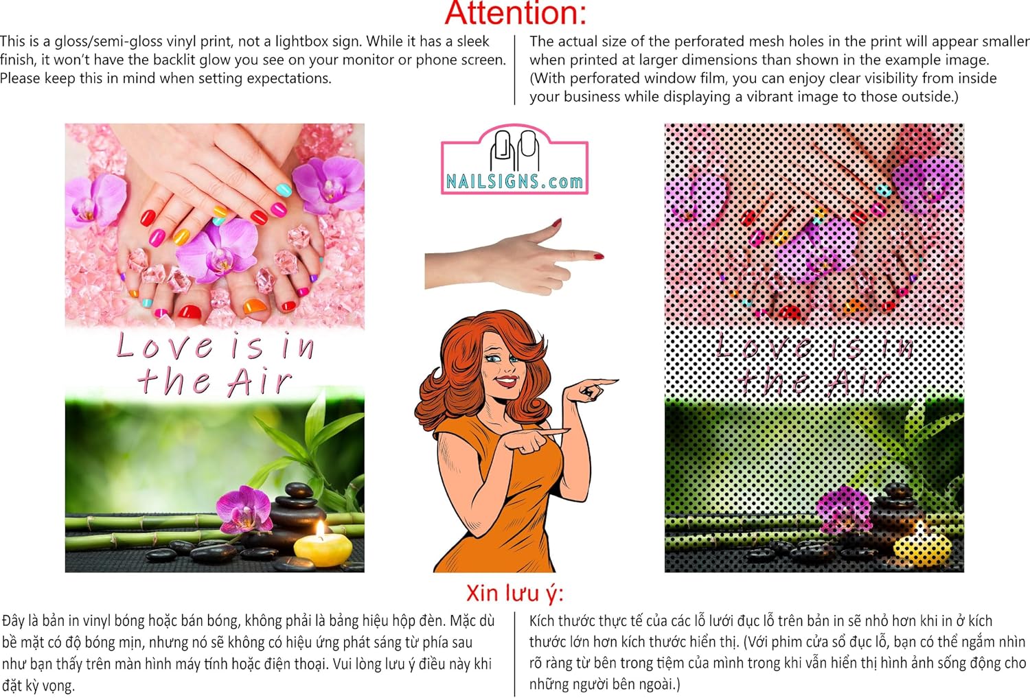 Quote X Love is in The Air Spa Nail Salon Sign Advertising Marketing Décor Vertical (Perforated 70/30 See-Through Window Mesh Vinyl Sign [Outdoors], 24")