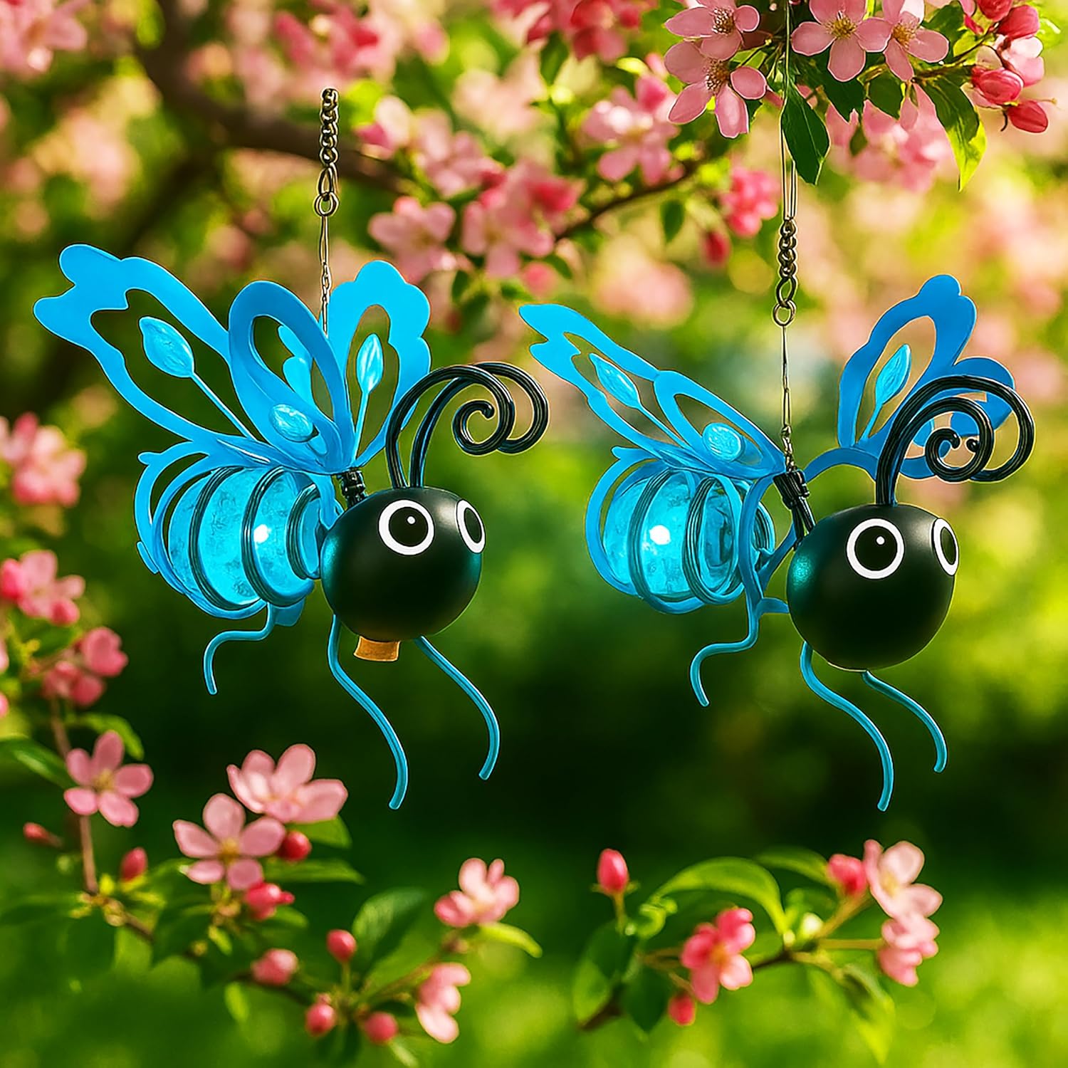 Solar Butterfly Lights Outdoor for Garden – Hanging Metal Insect Light with Hook, Waterproof Butterfly Decorations for Yard, Patio & Lawn, Holiday Gifts for Women & Kids (Sky Blue-2PC)