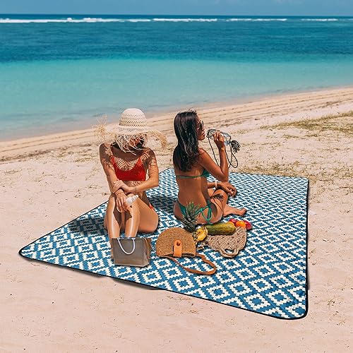 Miniatura 6 de Manta de picnic para playa, resistente a la arena, impermeable, 79 x 79 pulgadas, 3 capas, manta de picnic lavable a máquina, manta de playa extra