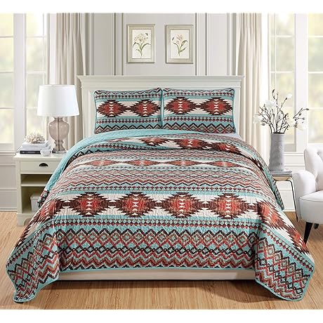 Rugs 4 Less Western Quilts Queen Size | Utah Southwestern Turquoise Full/Queen Quilt