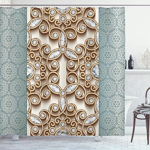 Miniatura 42 de Ambesonne Cortina de ducha de perro salchicha, cachorro salchicha sobre un fondo turquesa abstracto, animal de raza pura, juego de decoración de