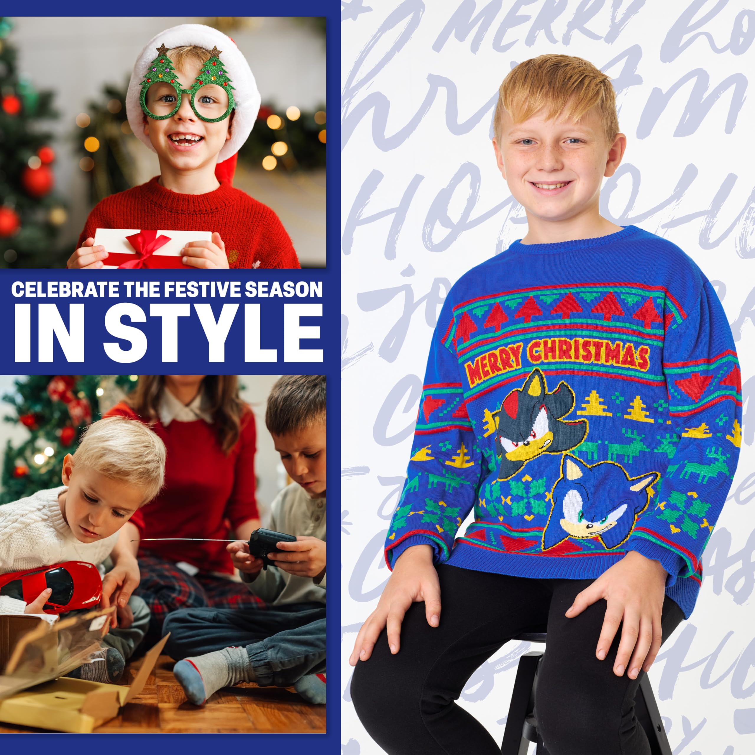 Get Trend Sonic The Hedgehog Jersey Navideño Niño, 4-10 Años, Sueter de Navidad con Diseño de Sonic y Shadow, Ropa Infantil, Regalo Gamer