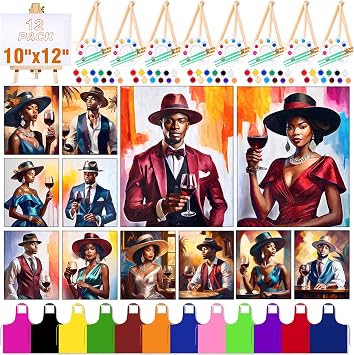 12-Pack 10x12 Sip and Paint Kit for Girls Night, Paint and Sip Kit for Adults,Pre Drawn Canvas to Paint for Adults,Painting Kit,Birthday,Group ActivityRose Garden Couples