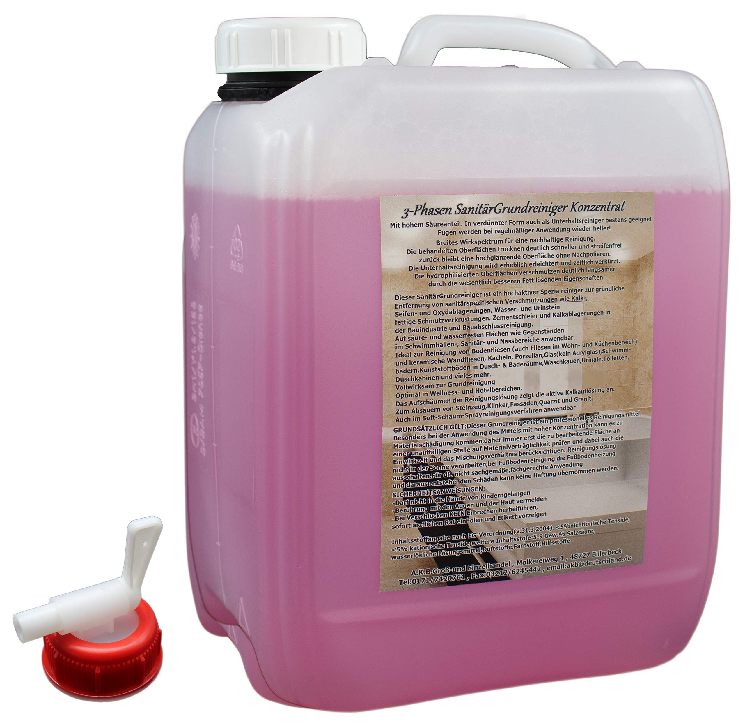 Sanitärreiniger GRUNDREINIGER VOLLKONZENTRAT Kraftgel, 3785 (5 L SaniGrundreiniger + kl-Hahn), Kalkreiniger, Badreiniger,