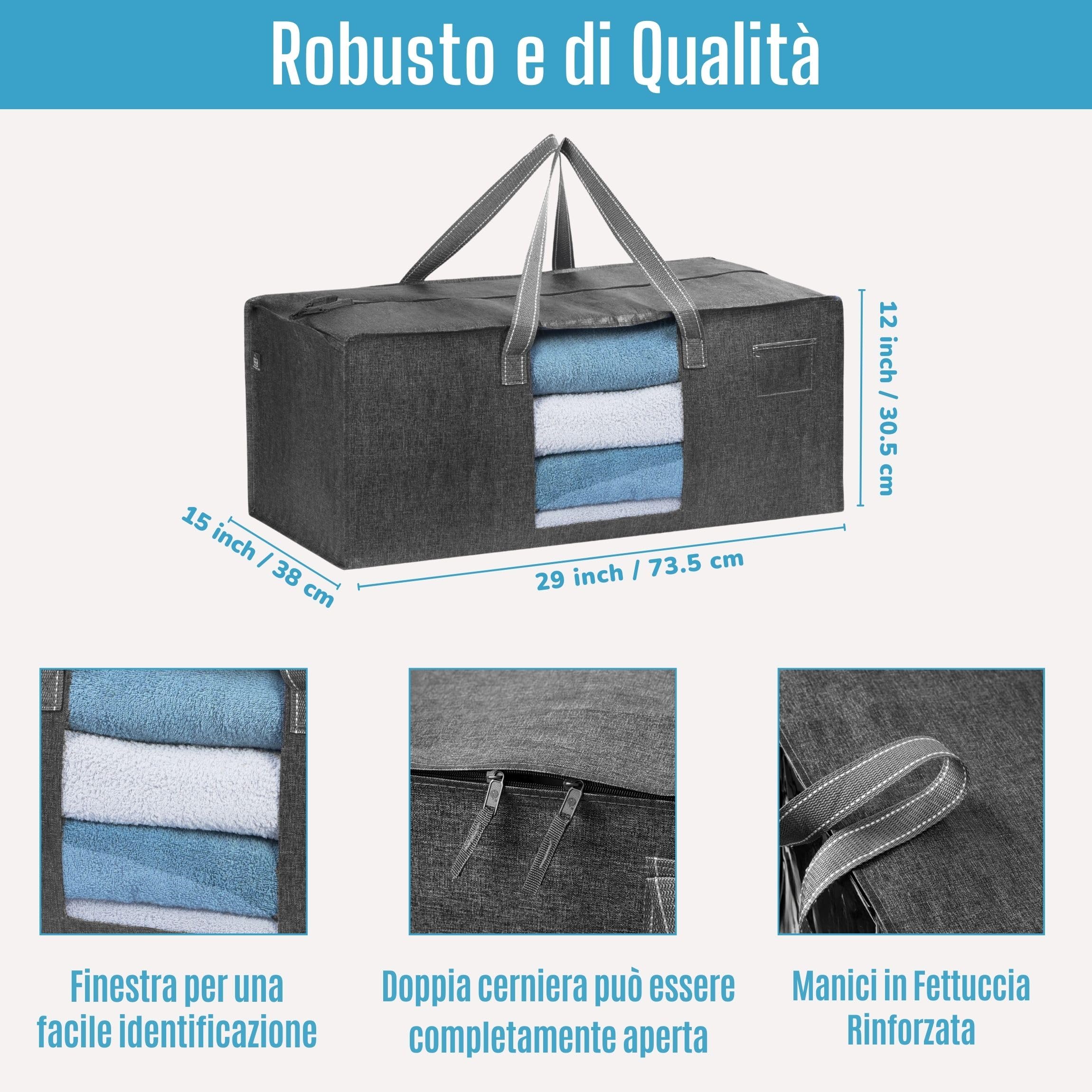4 Sacchetti Portatili Extra Large Cryster Per Trasloco - Riutilizzabili, Impermeabili, Con Manici Rinforzati E Cerniere - 68x33x40 Cm