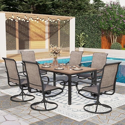 Miniatura 9 de PHI VILLA Juego de comedor de patio de 5 piezas con sillas de comedor giratorias para exteriores (gris) y mesa de comedor de acero de metal de 37 x