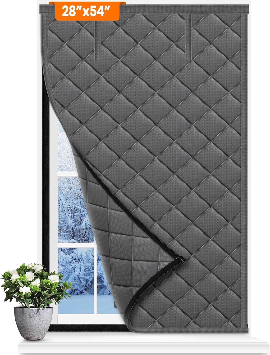 4 Pack Window Insulation for Winter, Fit Max IZE 28''X54'', Durable Oxford Fabric and Cotton Filling Window Curtains for Warm Winter, Gray 4 Fit Max Window Size 28''X54'', 4 Pack