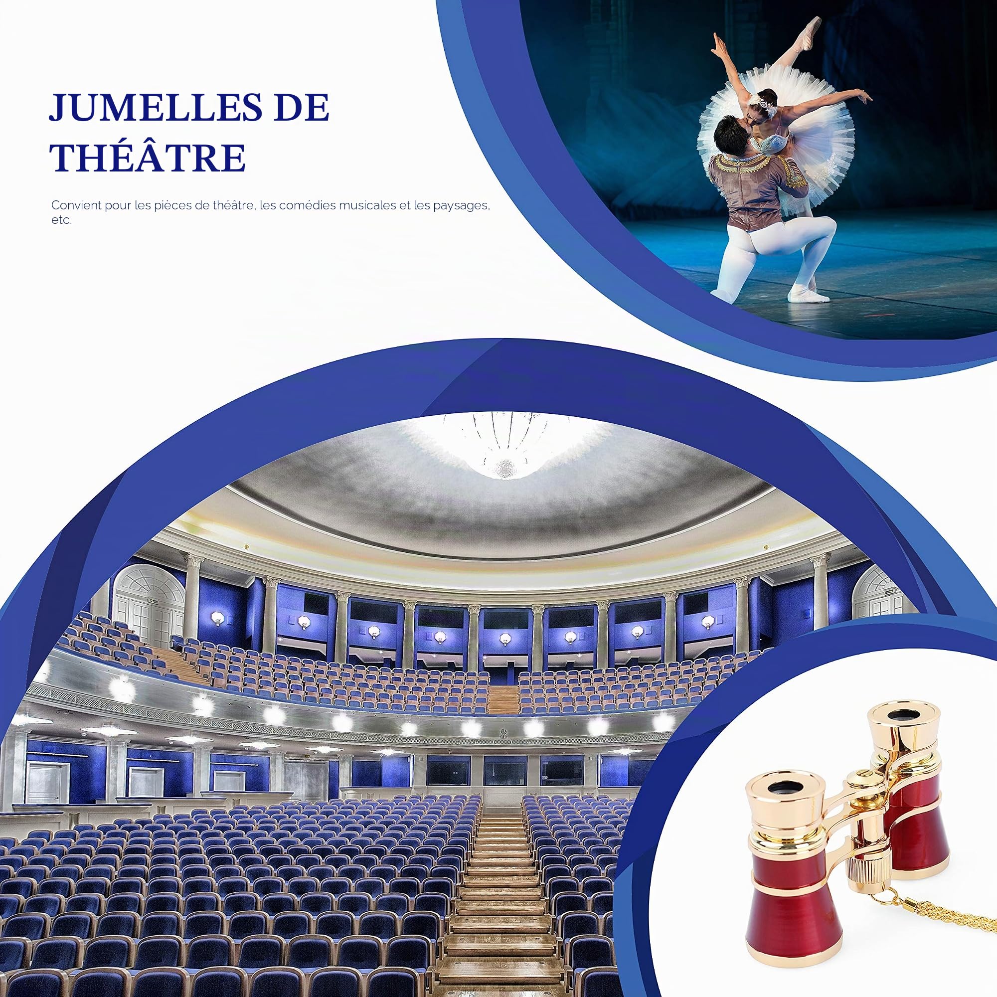 Aomekie Jumelles d'opéra 3X25 avec Chaîne Jumelles de Spectacle Longue Vue en Métal pour Théâtre Tourisme Concert (Rouge)