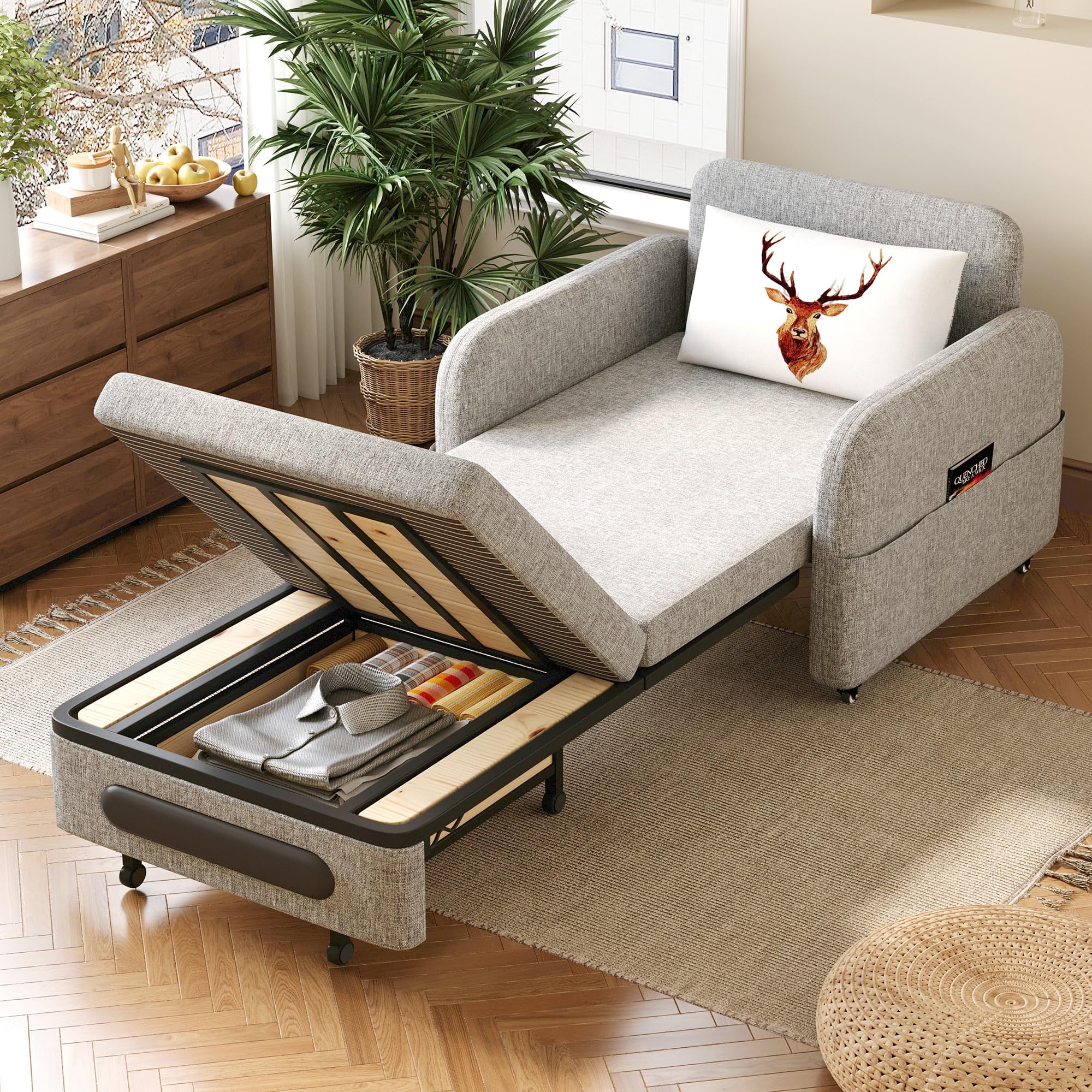 Pull-Out Sofa Bed - Versatile Futon Sleeper Couch for Living Room and Small Spaces(34.25"" D x 59.84"" W x 37.4"" H)- Gray/White RV Lounge (34.6" Gray)