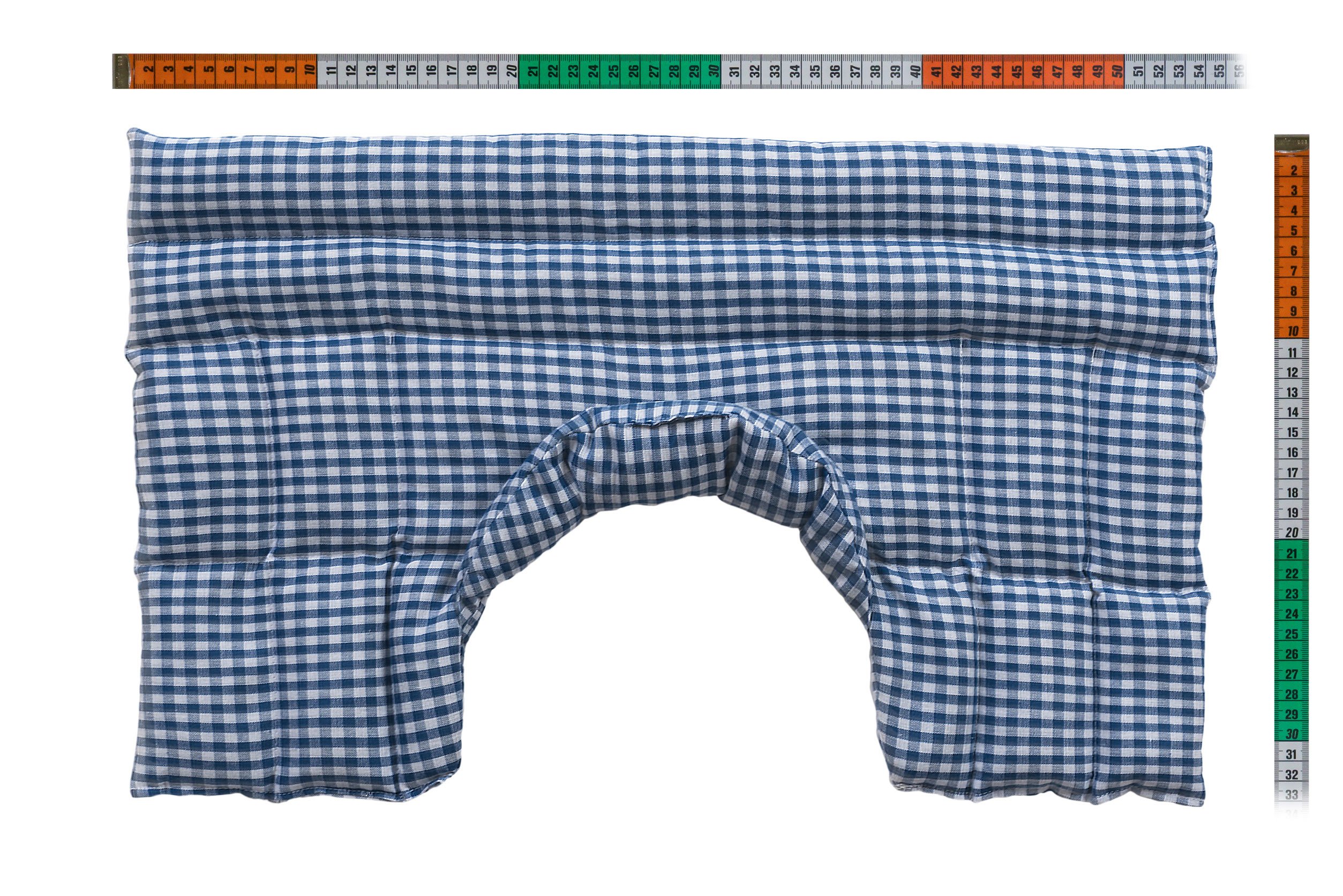 Cuscino termico cervicale XL con farro bio, per collo, spalle e schiena. (blu e bianco a quadri, Farro bio) Cuscino termico utilizabile caldo e freddo
