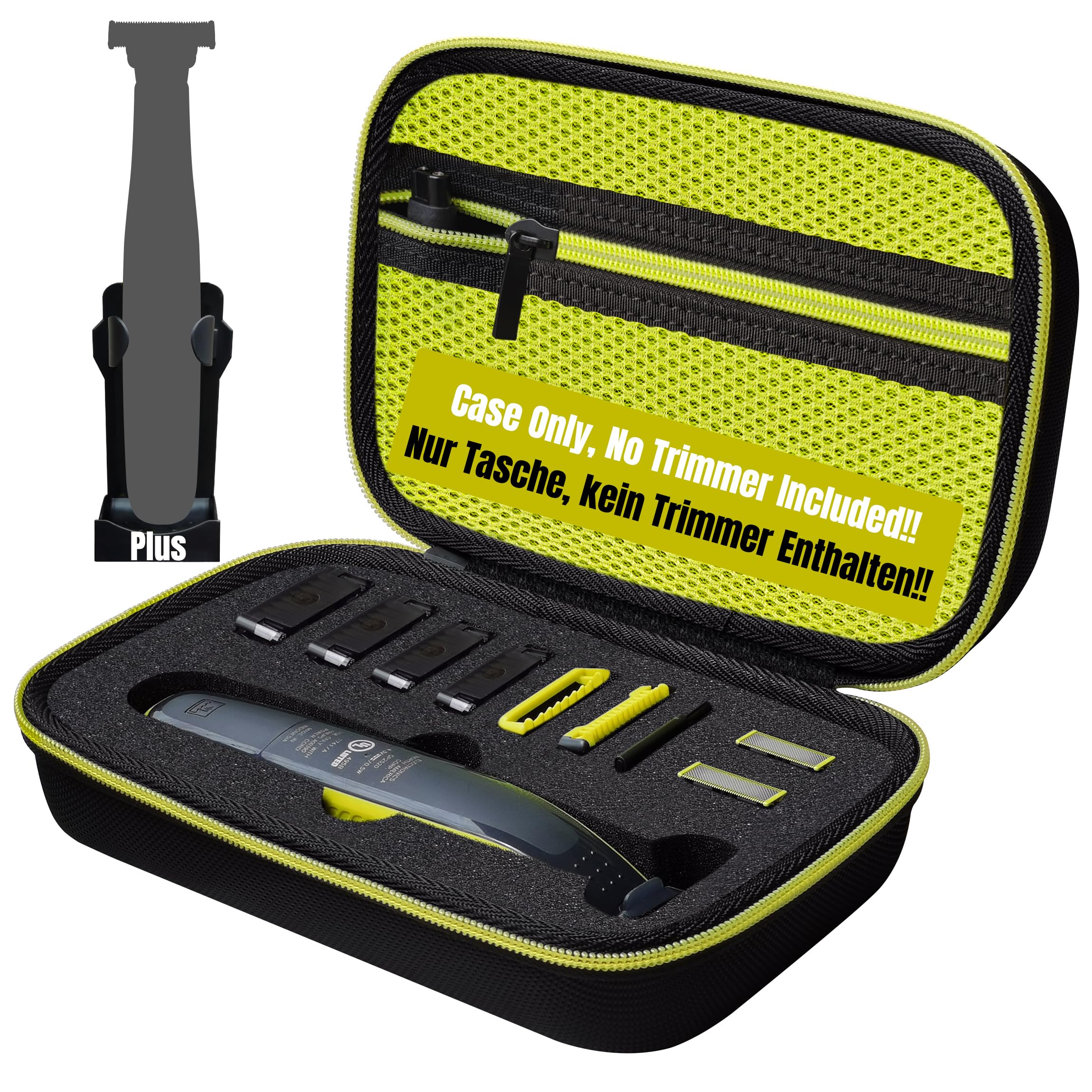 Woollo Funda Compatible con Philips OneBlade Face+Body QP2734 QP2724 QP2824 QP230 QP250 QP2630 QP220 QP437 QP2620 QP2530 QP2520 Portátil Duro Viaje Case Funda,GreenZipper Outside