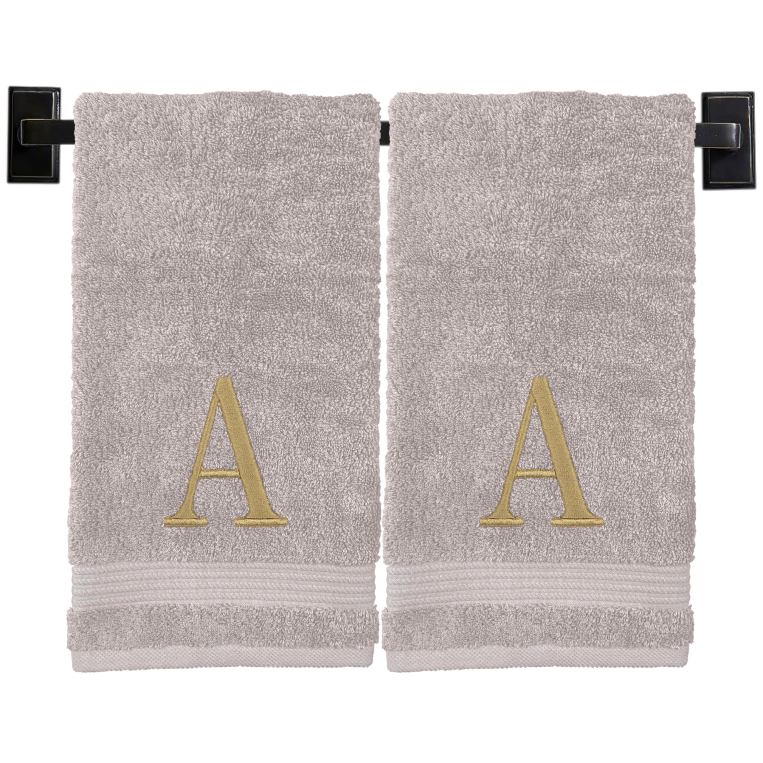 Custom Luxury Towels Beige Hand Towels for Bathroom with Monogram | Luxury Cotton Turkish Towels | Embroidered in USA | Set of 2 | Choose Set Color