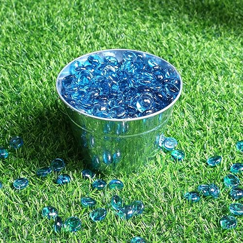 Miniatura 8 de GRISUN Vidrio para hoguera con brillo azul océano Pacífico de 12 pulgada, rocas de vidrio redondas de 10 libras para chimenea natural o propano,