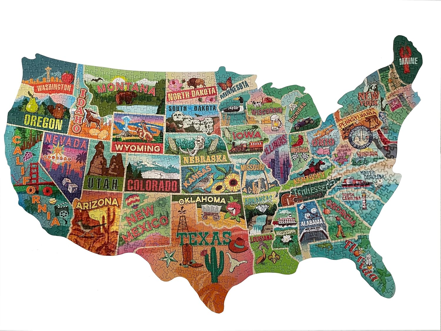 TDC Games US Map Puzzle Great American Roadtrip with Individual States, 1000 Piece Jigsaw Puzzles for Adults, Large America Shaped Educational Puzzle, Challenging Puzzles Map of USA