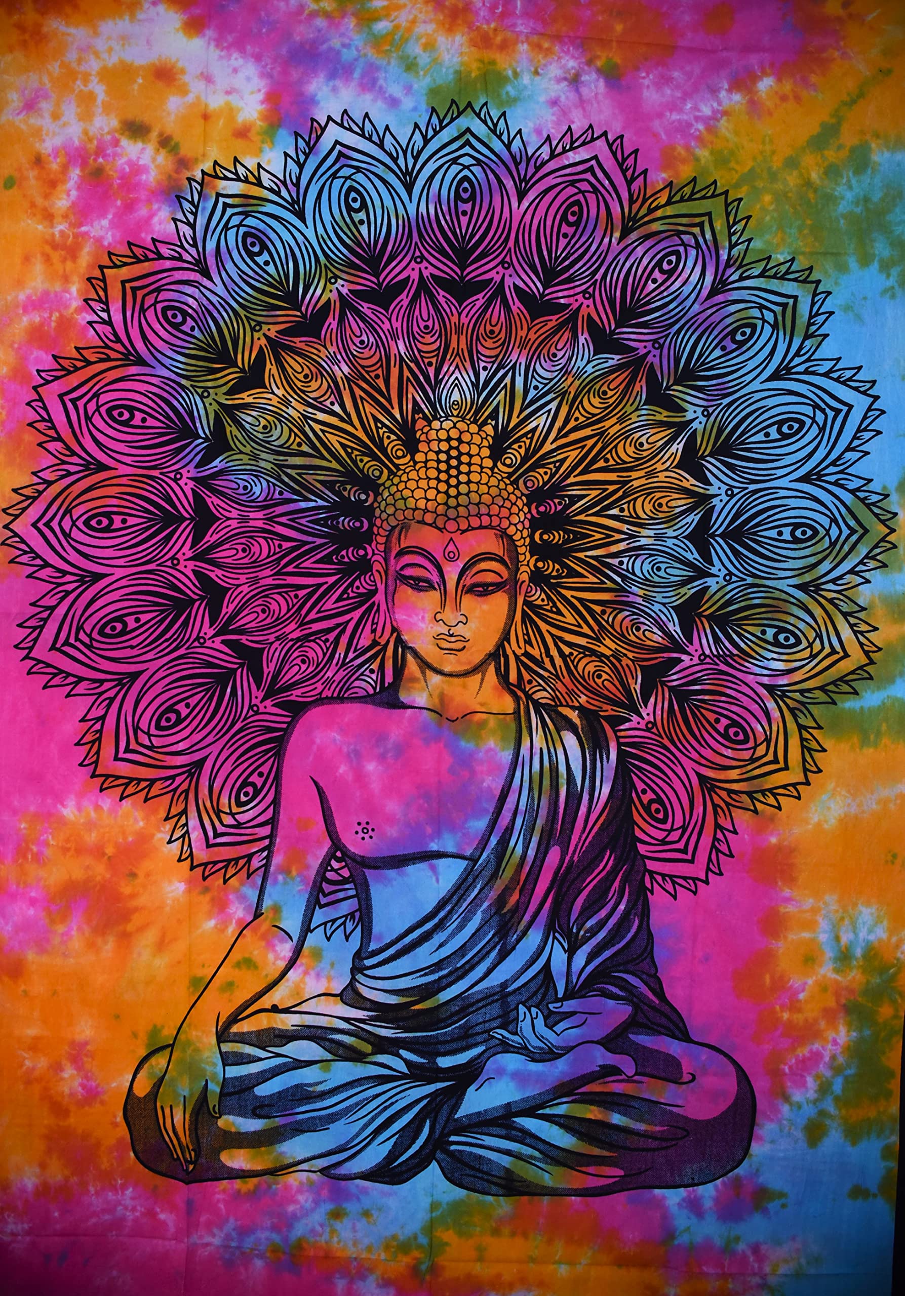 KEN ENTERPRISES Tapestry Corner OM Bohemian Tie Dye Printed Wall Hanging  Poster 100% Cotton Poster (MULTICOLOR LORD BUDDHA)