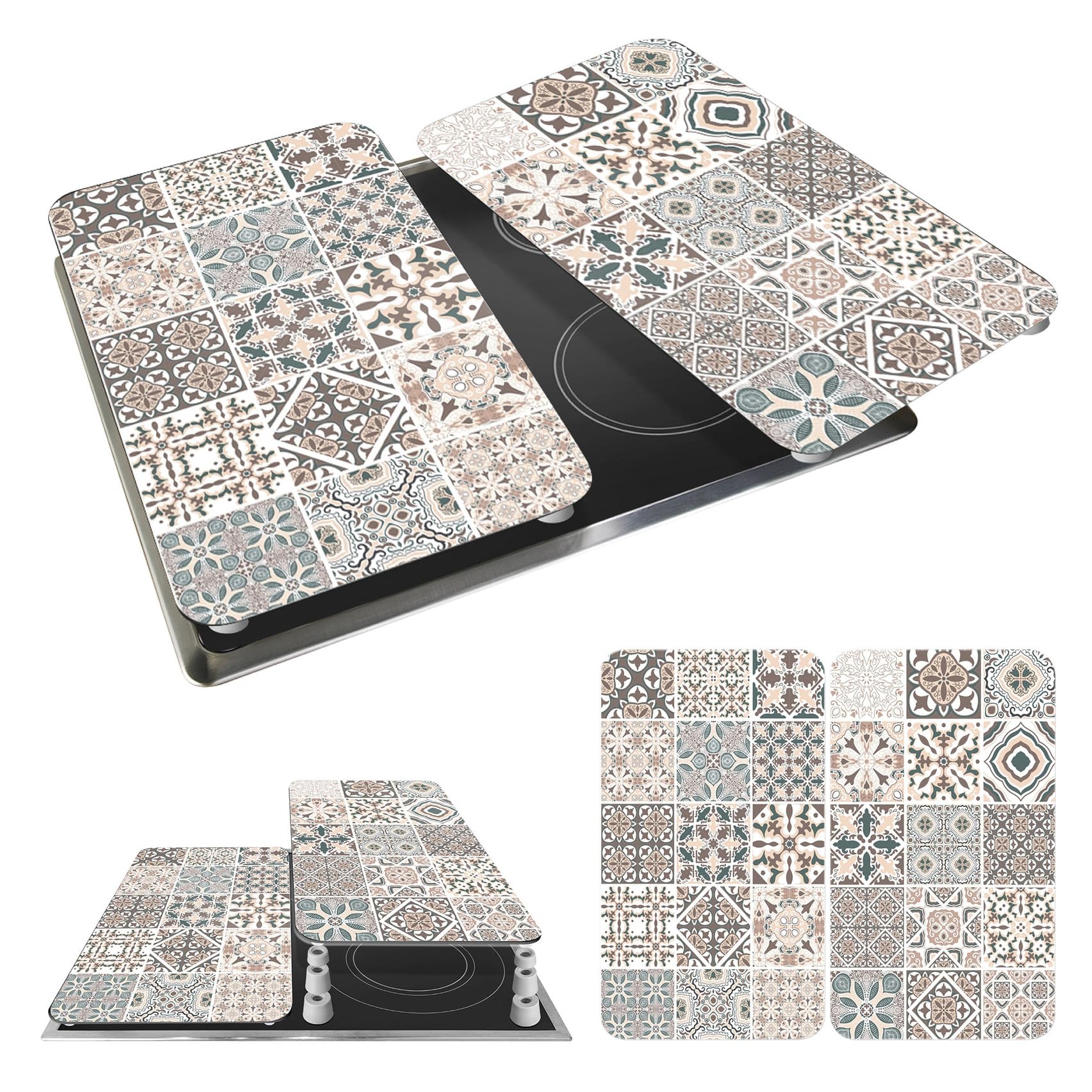 WENKO Plaque de Recouvrement Universelle Mod. Carreau, réglable en Hauteur pour Tout Type de cuisinière, Planche à découper et Protection Anti-​éclaboussures, Verre, 30 x 52 cm, 2 pièces
