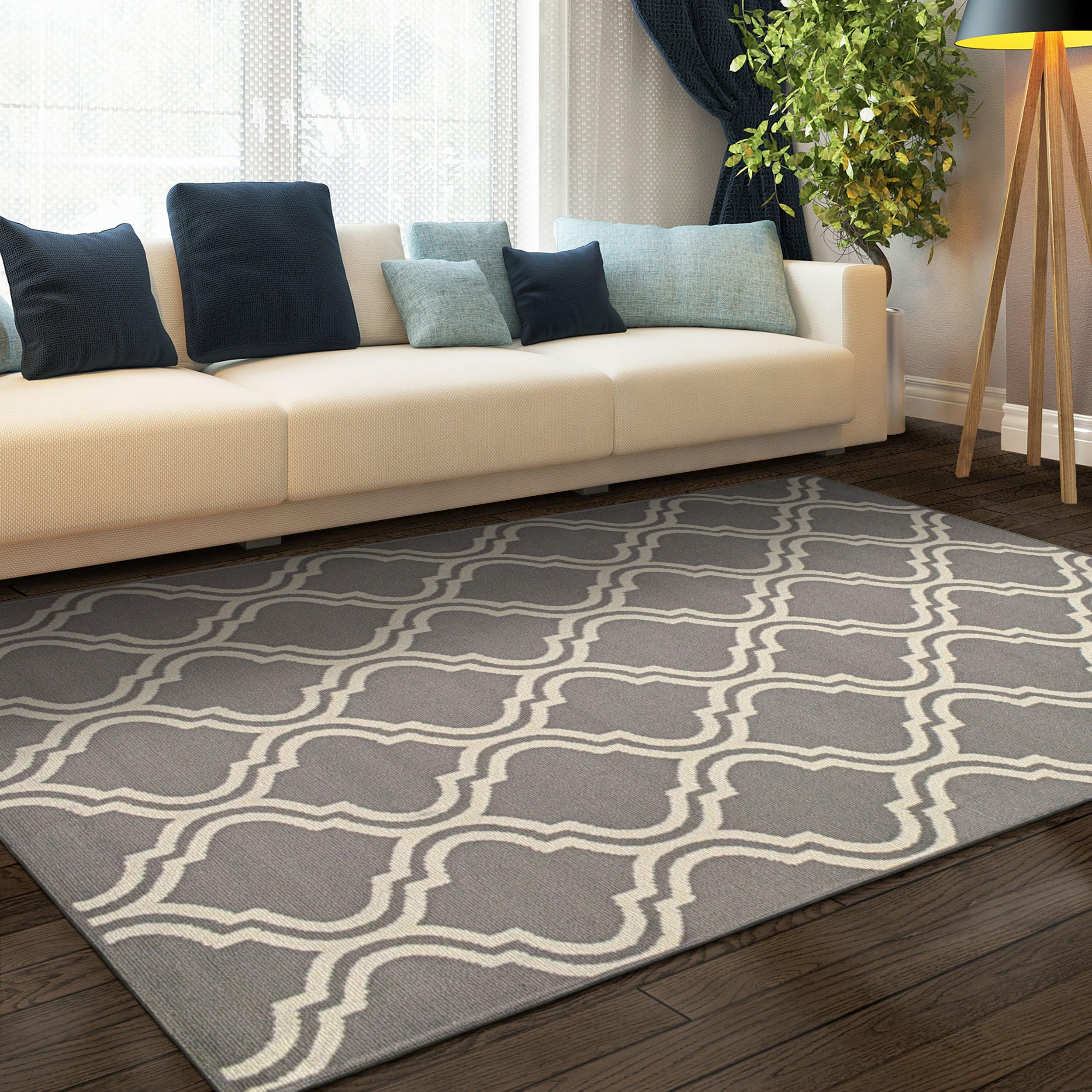 Superior Indoor Area Rug, Jute Backing Rugs, Modern Floor Decor for Entryway, Hallway, Kitchen, Office, Bedroom, Living Room, Dining Room, Nursery, Elegant Double Trellis, 5' x 8', Grey
