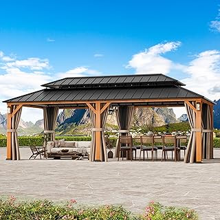 Modern Shade The Horizon Permanent Hardtop Gazebo 12' x 24' with 4 LED L...