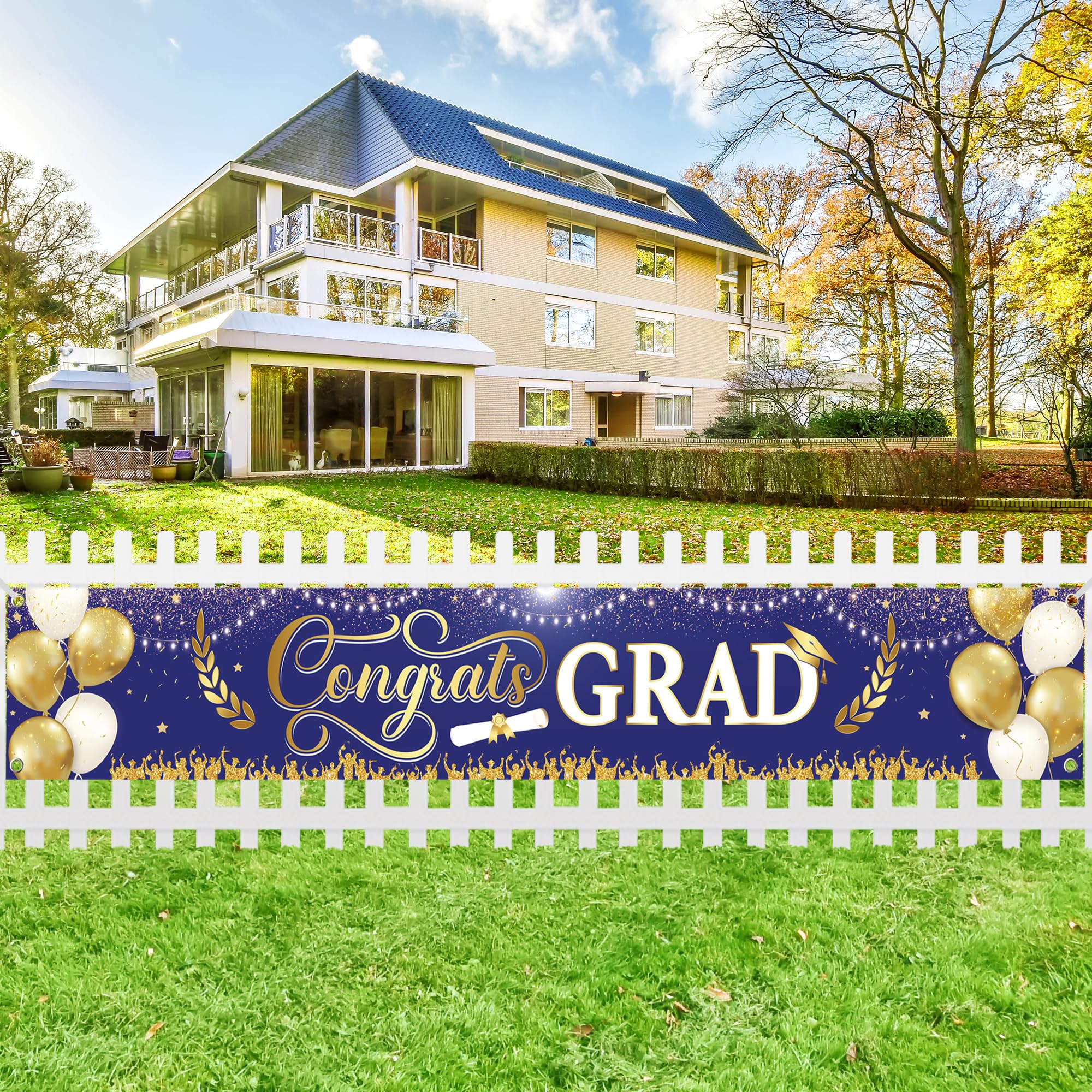 KatchOn, Blue and Gold Congrats Grad Banner - Xtralarge, 120x20 Inch, Gold and Blue, 120x20 inches