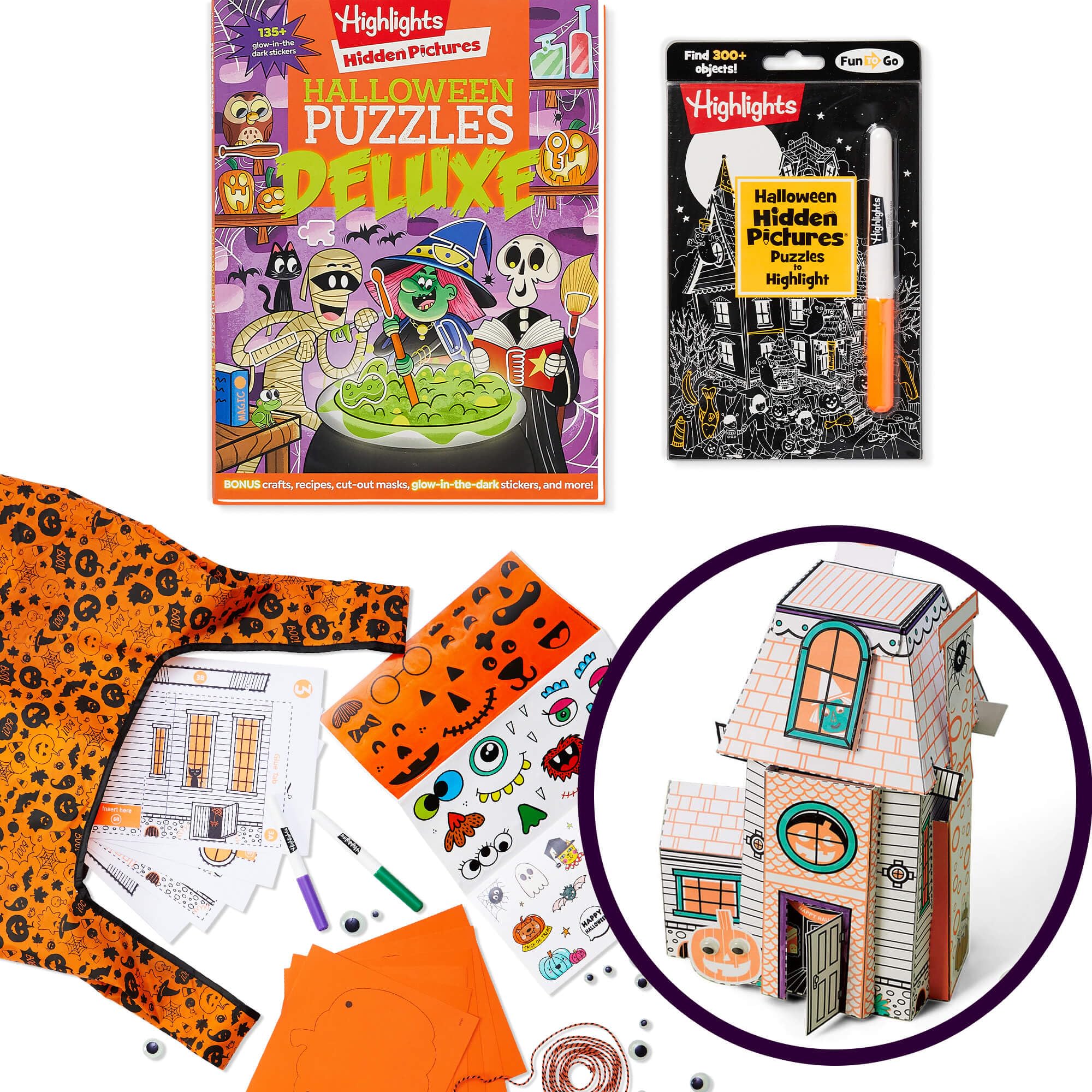 Highlights Halloween Craft and Book Bundle for Kids Ages 6+, Build and Color Spooky Haunted House Craft Kit, Halloween Puzzles Deluxe and Halloween Hidden Pictures Puzzles to Highlight Activity Books