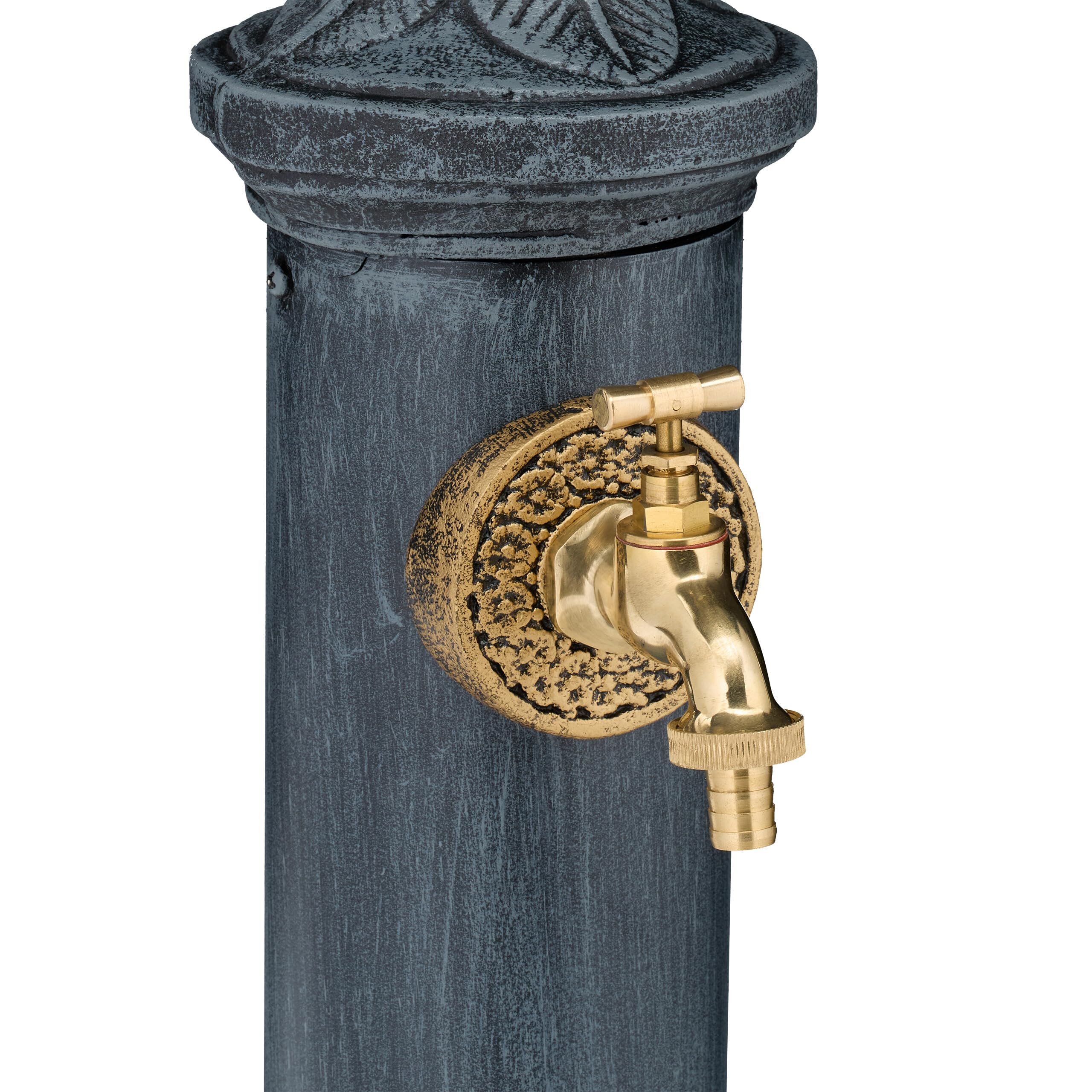 Relaxdays Fuente de Agua de Estilo Antiguo, con Grifo Jardín, 84x21,5x25 cm, Terraza, Patio, Decorativa, Gris