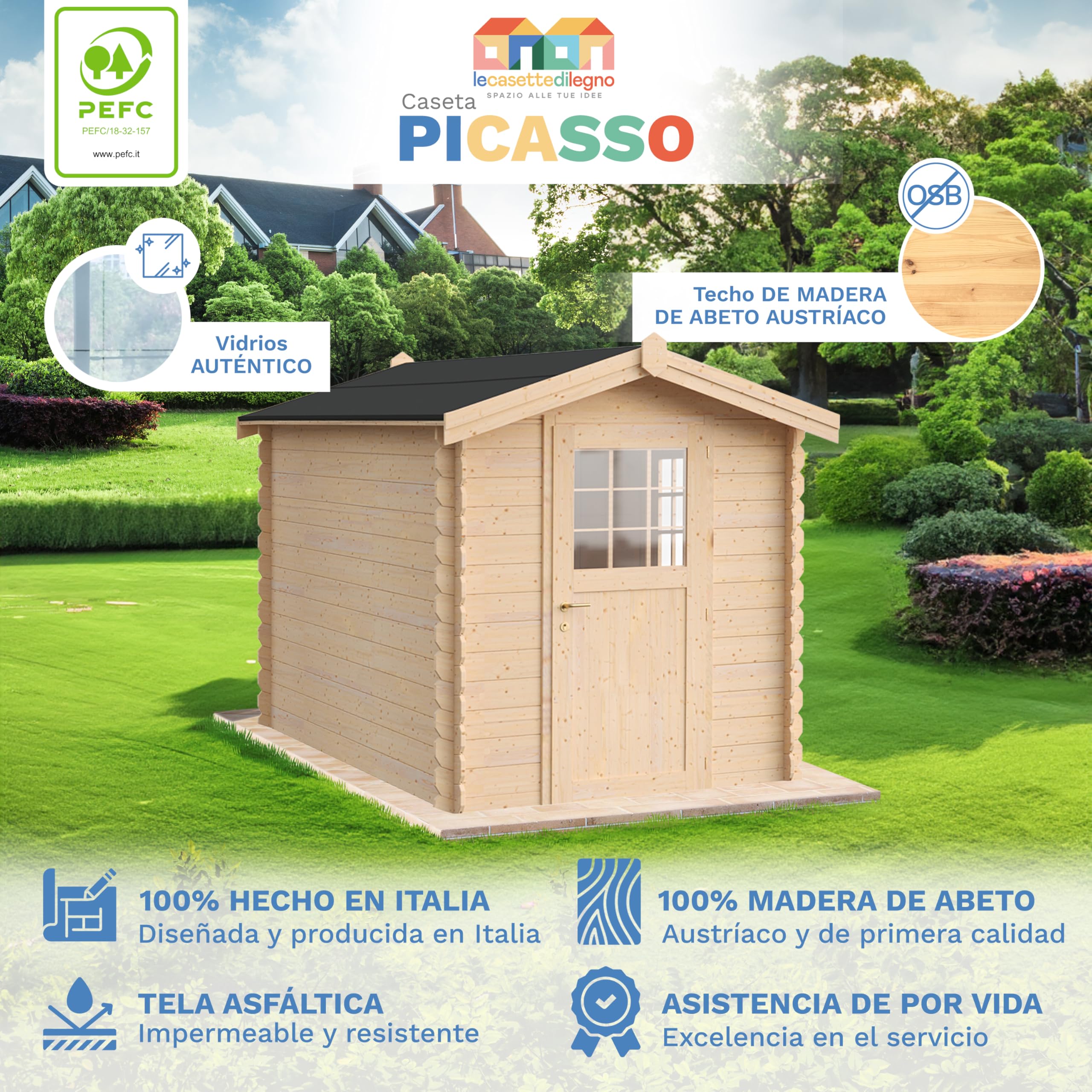 Casetta Da Giardino In Legno 6 Mq 200x300 Mod. Picasso Piccola Casette In Legno Di Abete, Rimessa Attrezzi E Bici, Deposito Magazzino Esterno, Box, Capanno Made In Italy (Con Pavimento)