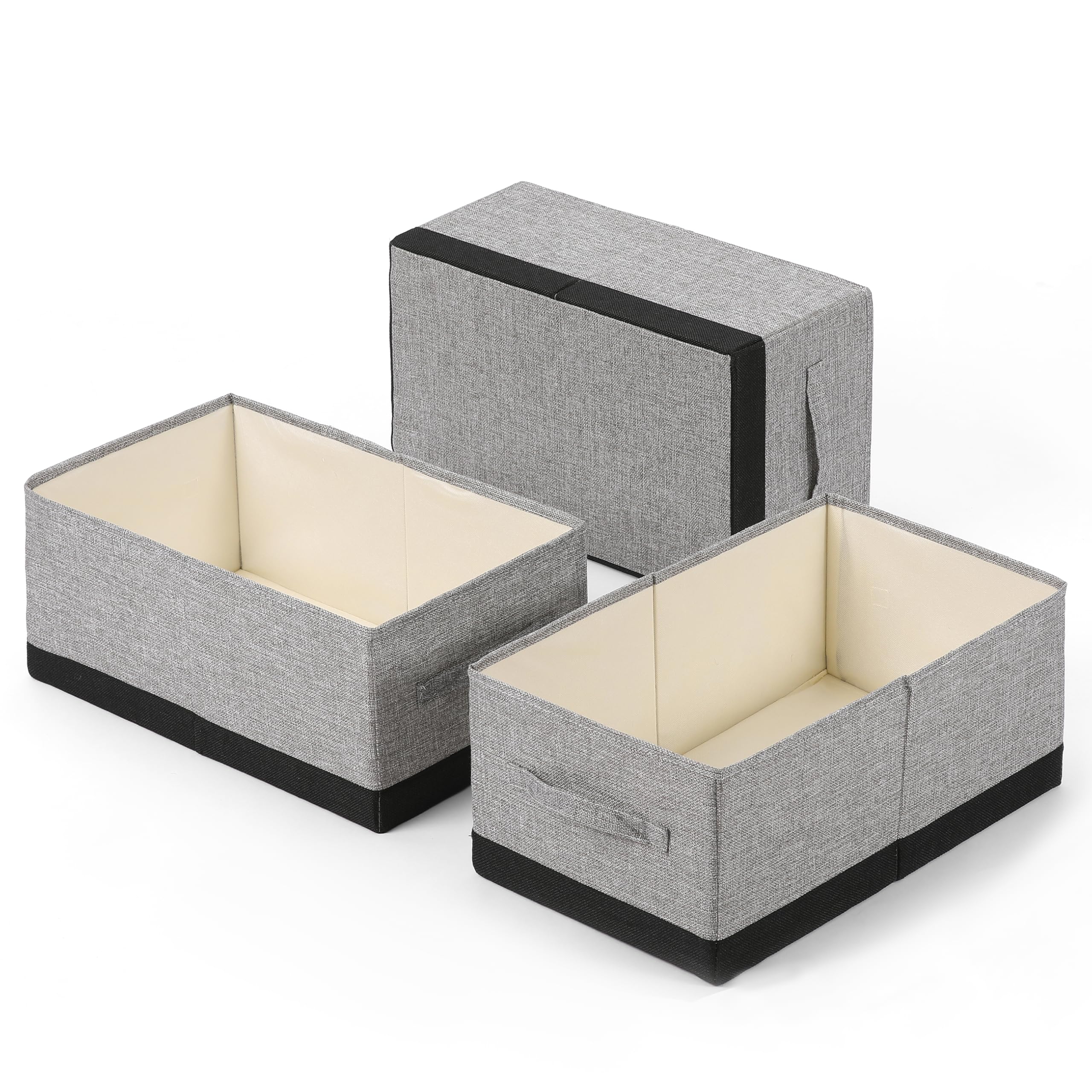 Photo 1 of ***IMAGE FOR REFERENCE*** Linen Folding Storage Bins, 3 Pack Large Storage Baskets, Washable, Clothing Storage Bins with Handle, Closet Organizer for Storage Sweater,Sheets (gray black, 18½"x11"x8½")